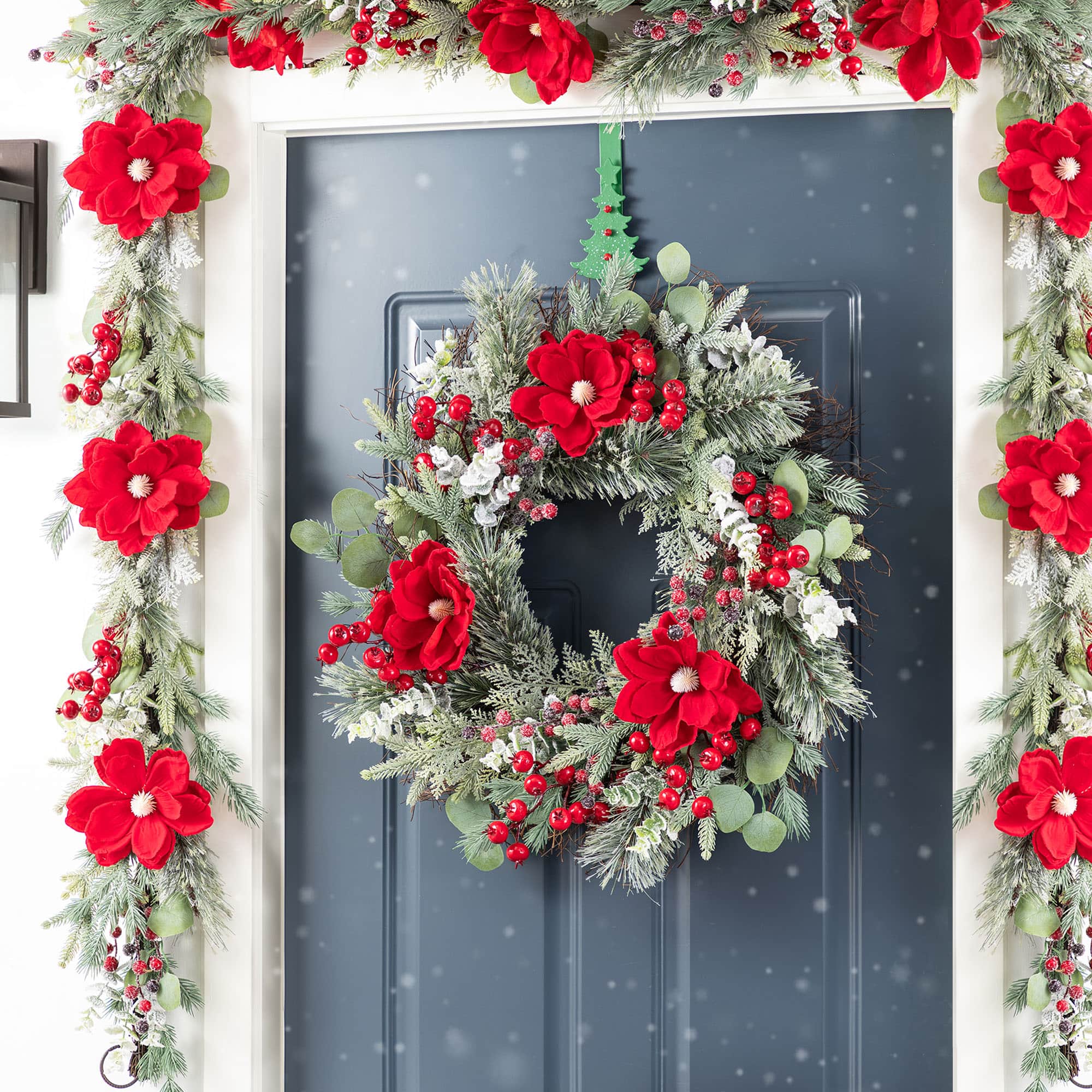 Glitzhome® 6FT Christmas Red Mangnolia & Berry Garland