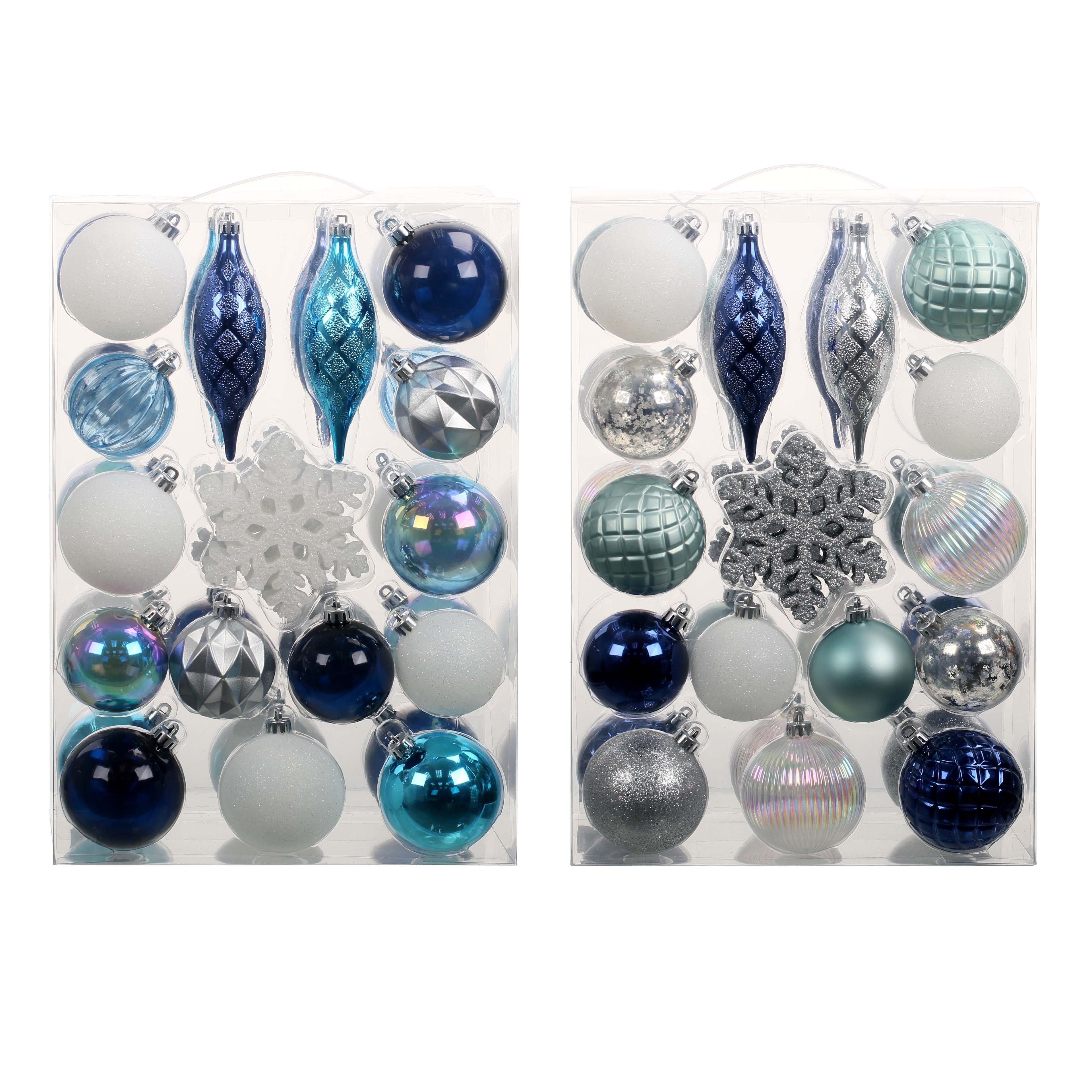 Assorted 40 Pack Silver &#x26; White Mixed Shatterproof Ornaments by Ashland&#xAE;