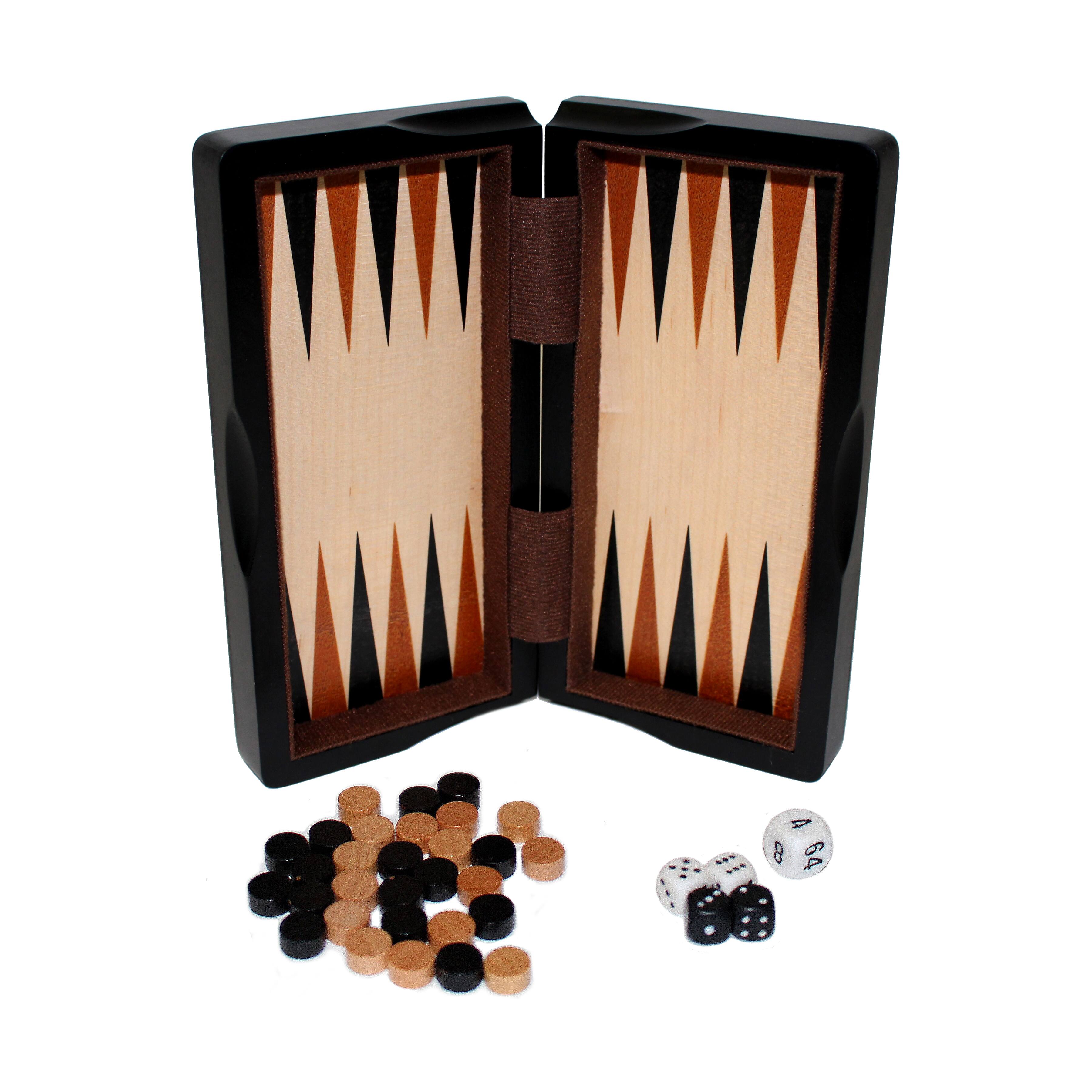 Classic Game Collection 8" Magnetic Dark Wood 3-in-1 Game Set