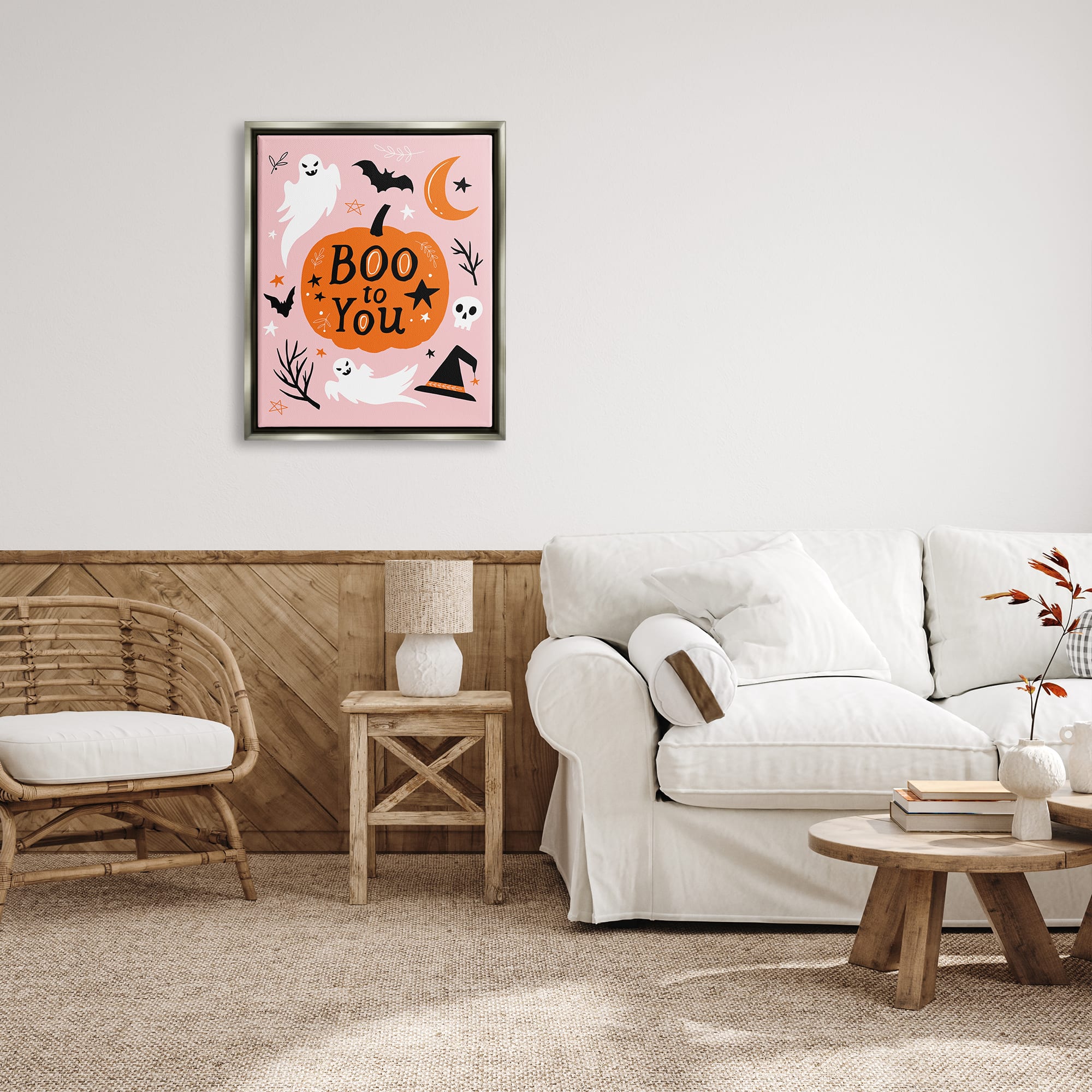 Stupell Industries Boo to You Halloween Elements Framed Floater Canvas Wall Art