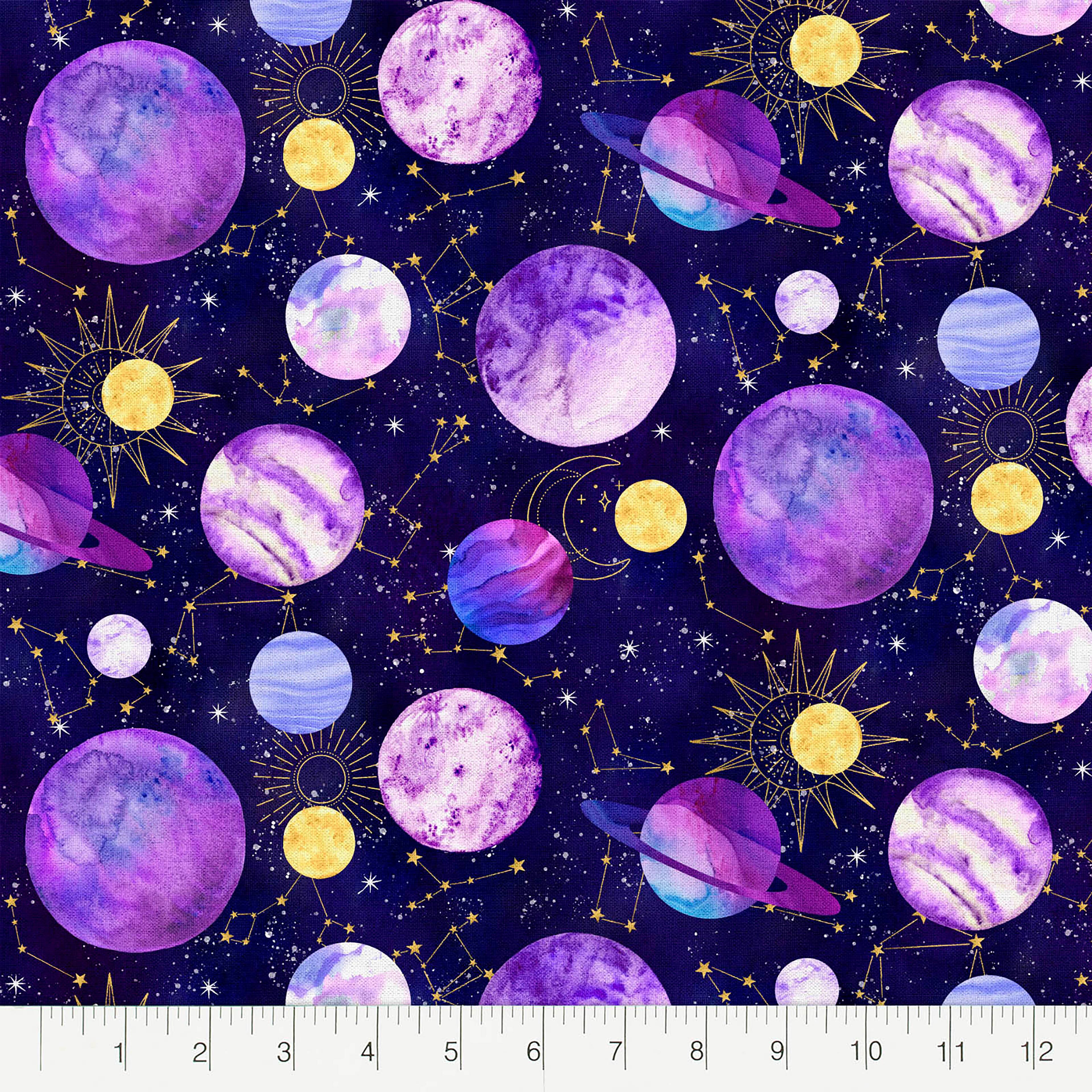Fabric Editions Purple Planets Cotton Fabric