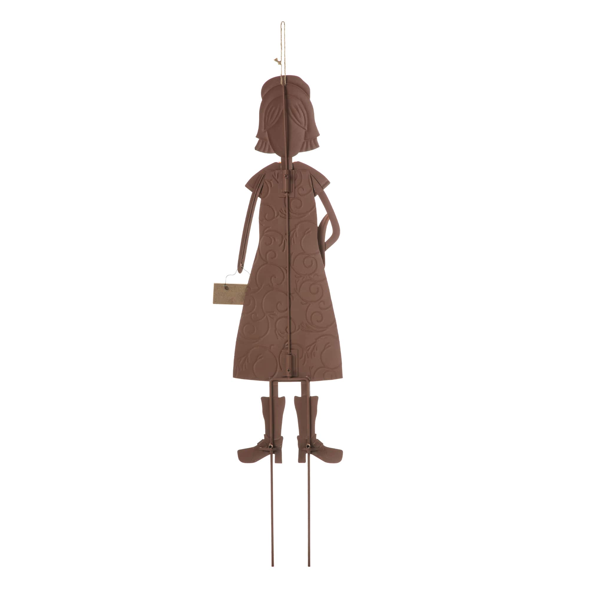 Glitzhome® 36" Metal Thanksgiving Pilgrim Girl Standing Or Hanging Yard Stake