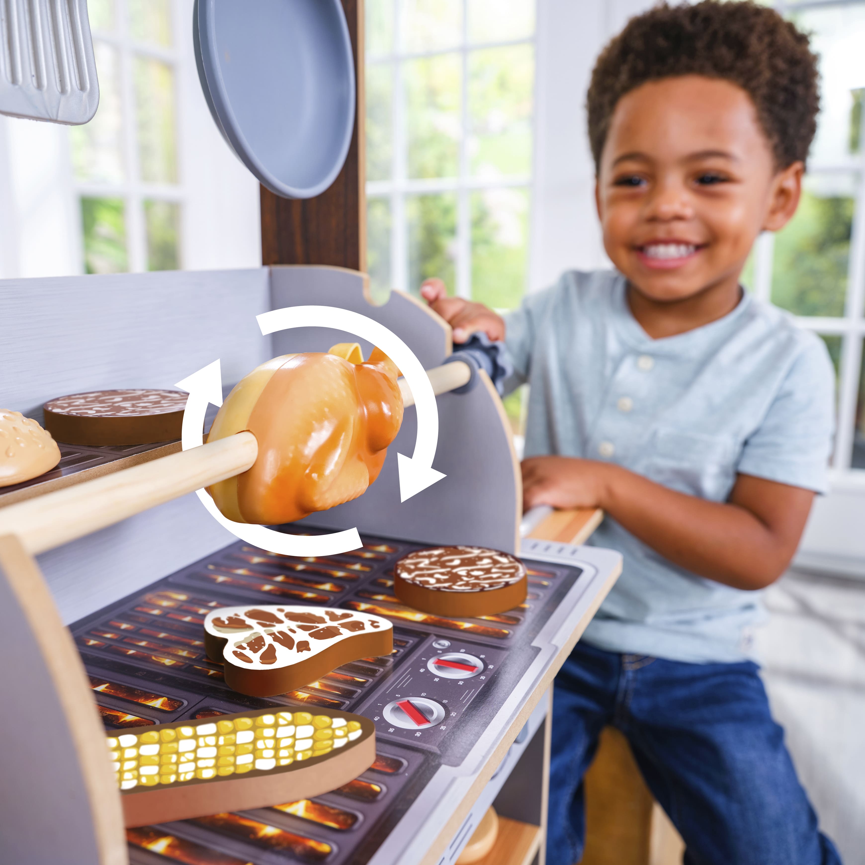 KidKraft Spin &#x26; Reveal Wooden Grill &#x26; Play Kitchen with Water-Reveal Food
