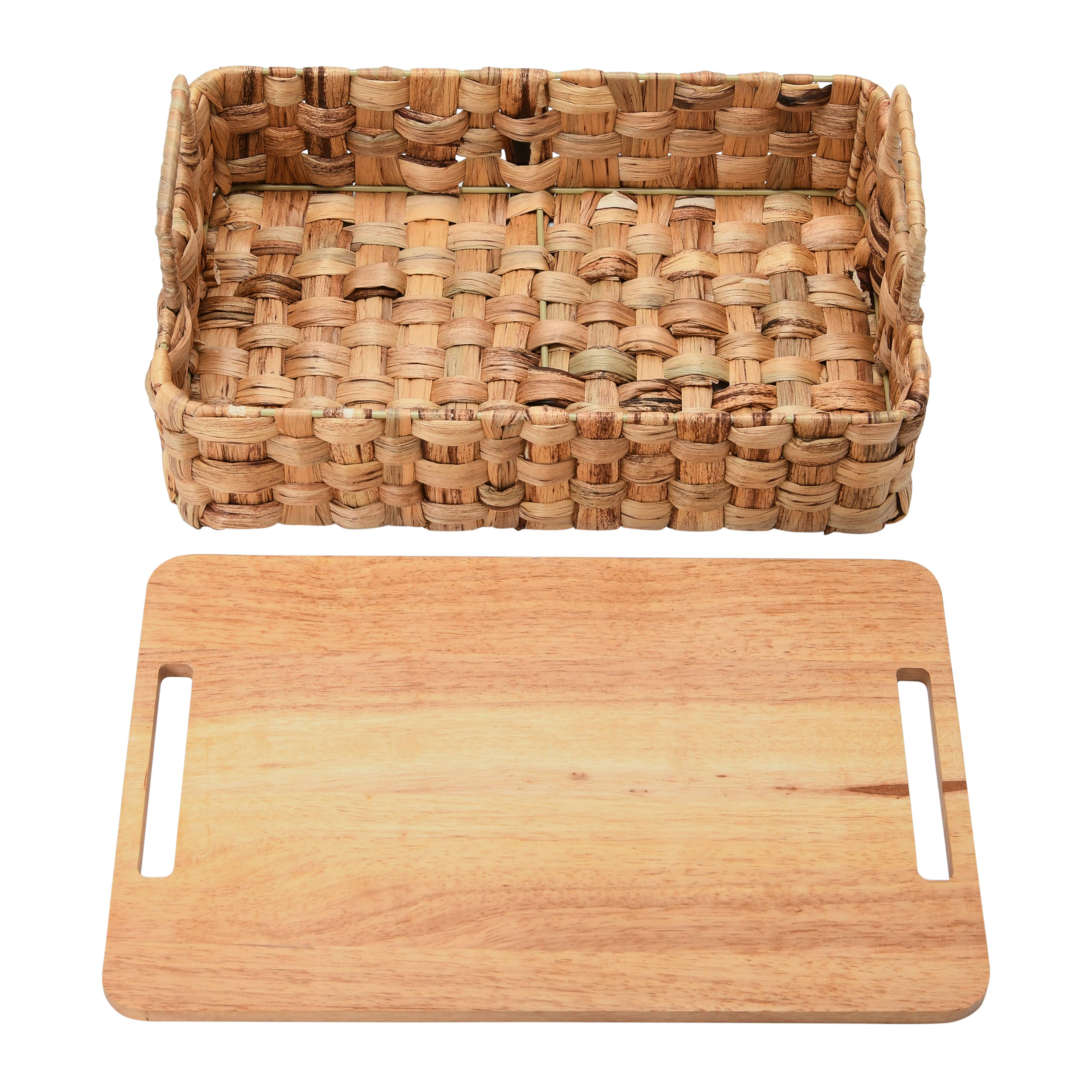 Household Essentials Stackable Hyacinth Basket Set with Oak Lids
