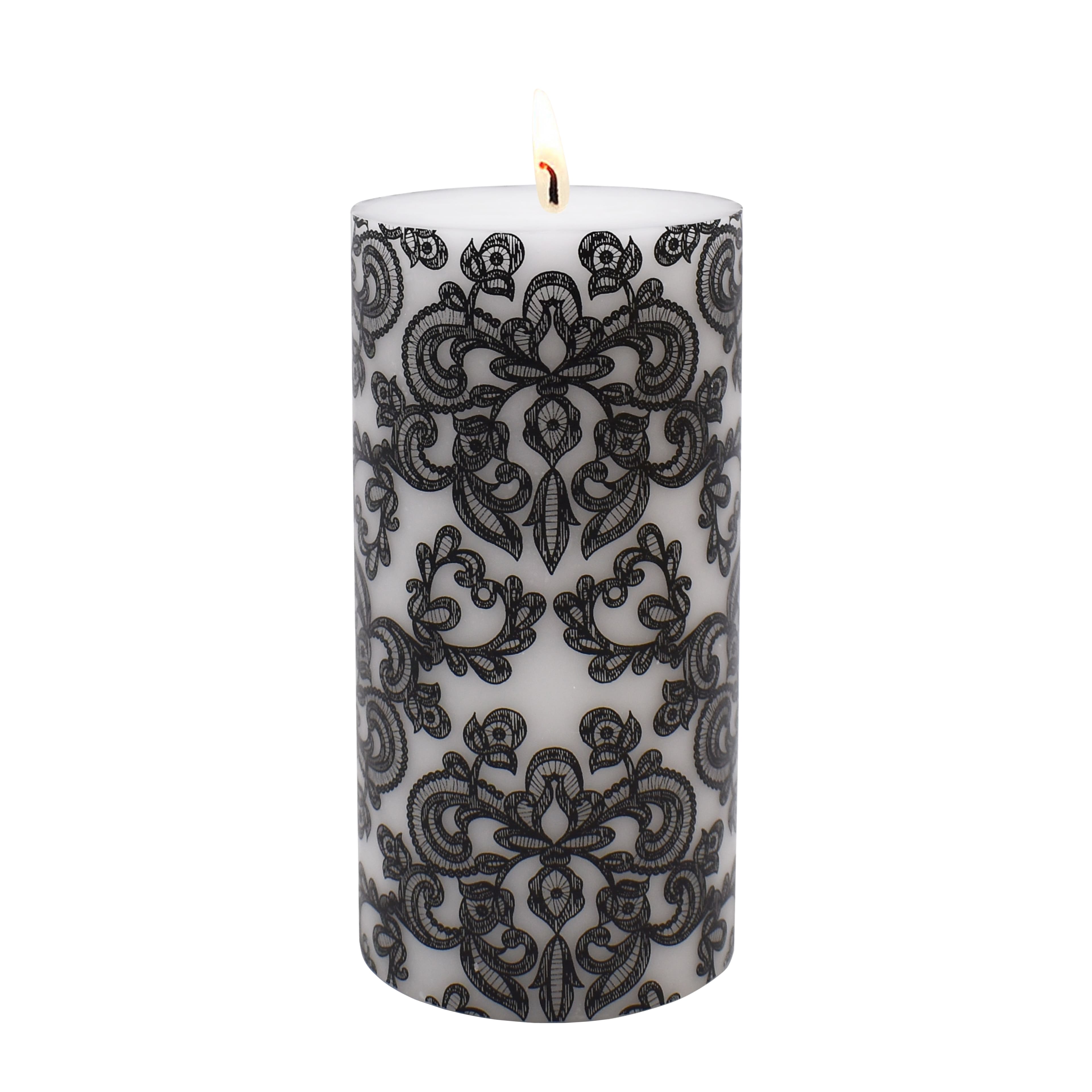 3&#x22; x 6&#x22; Black &#x26; White Lace Pillar Candle by Ashland&#xAE;