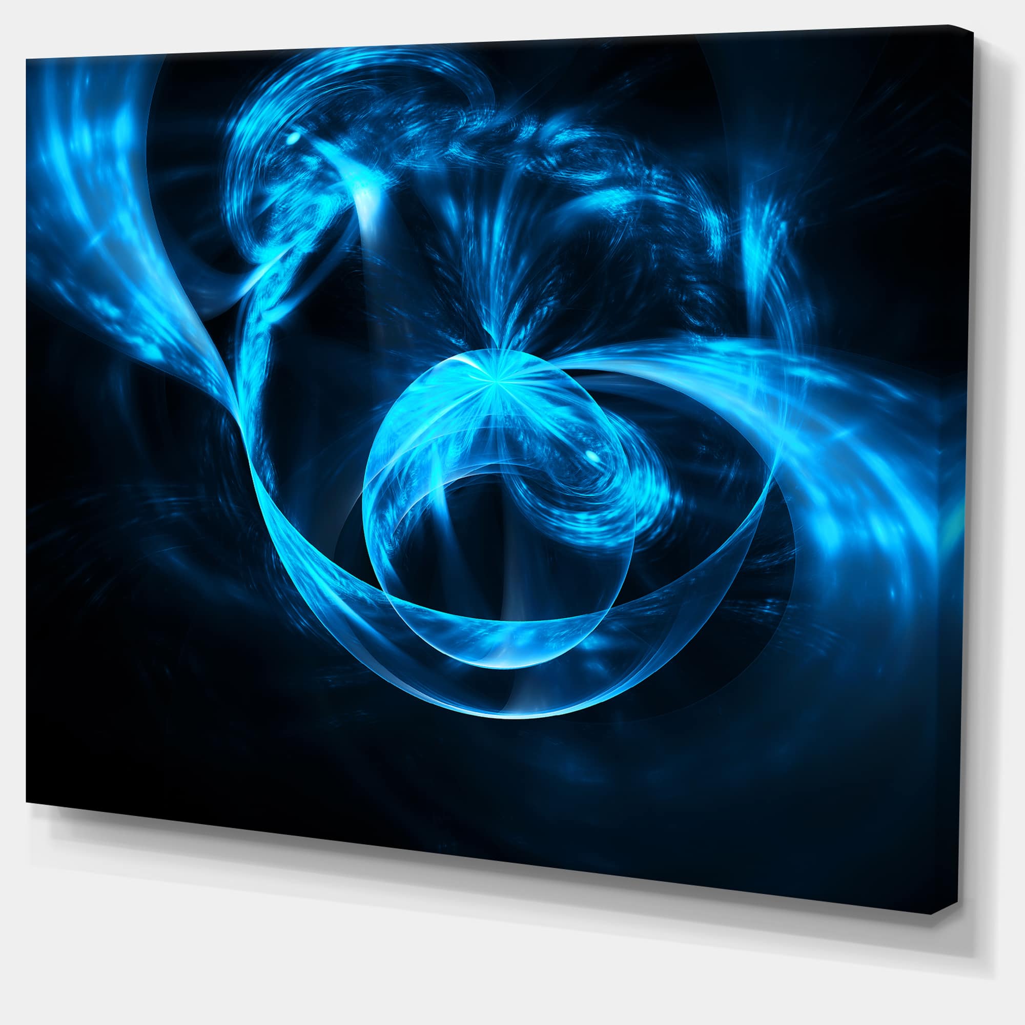 Designart - Fractal 3D Circled Blue Waves - Abstract Canvas Art Print