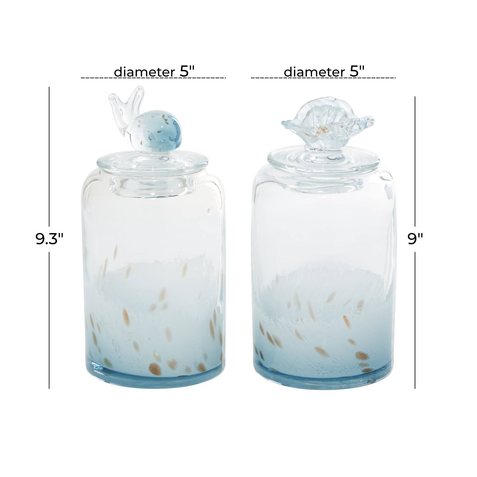 Set of 2&#x22; Blue Glass Contemporary Decorative Jars 5&#x22;, 9&#x22;