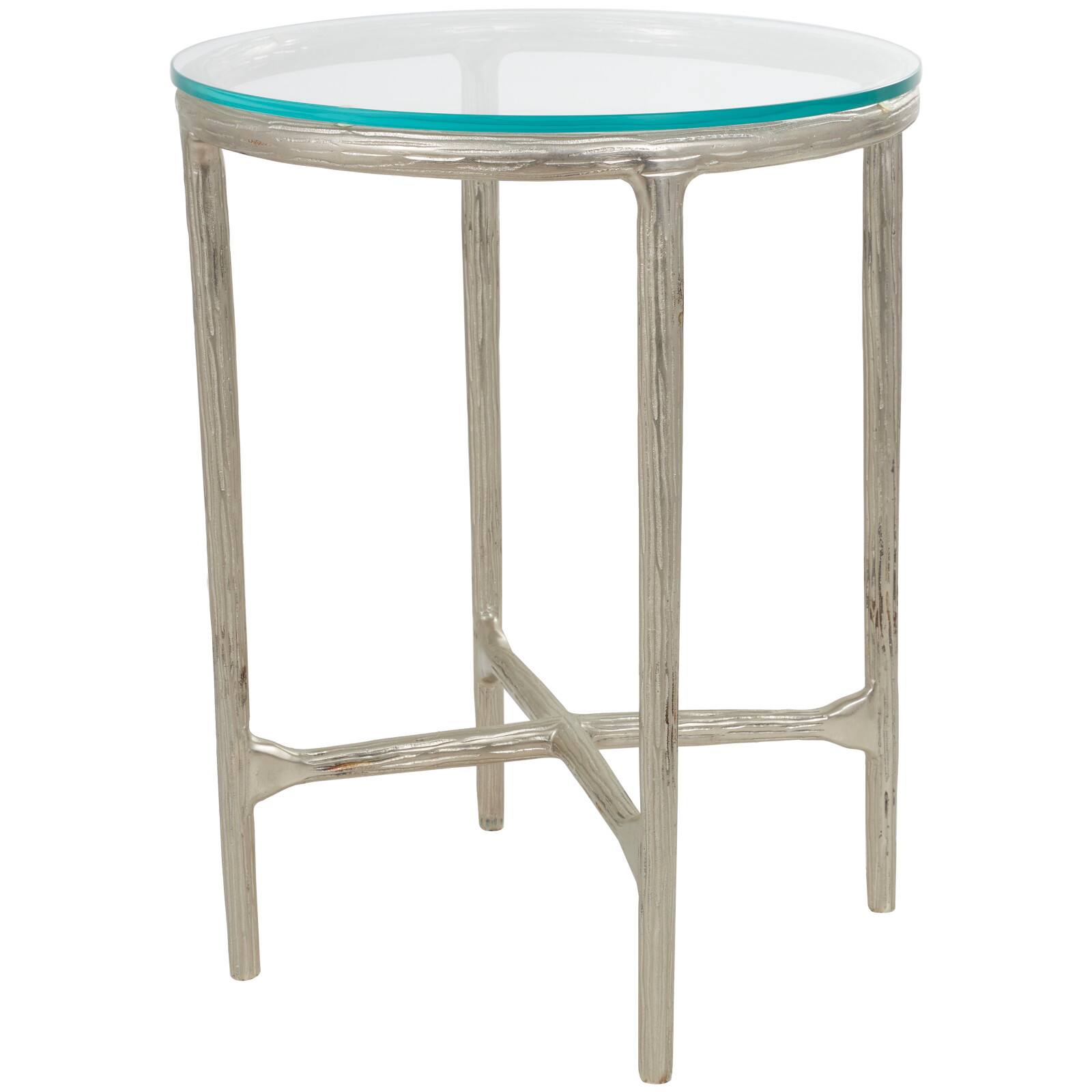23" Aluminum Textured Accent Table with Glass Tabletop