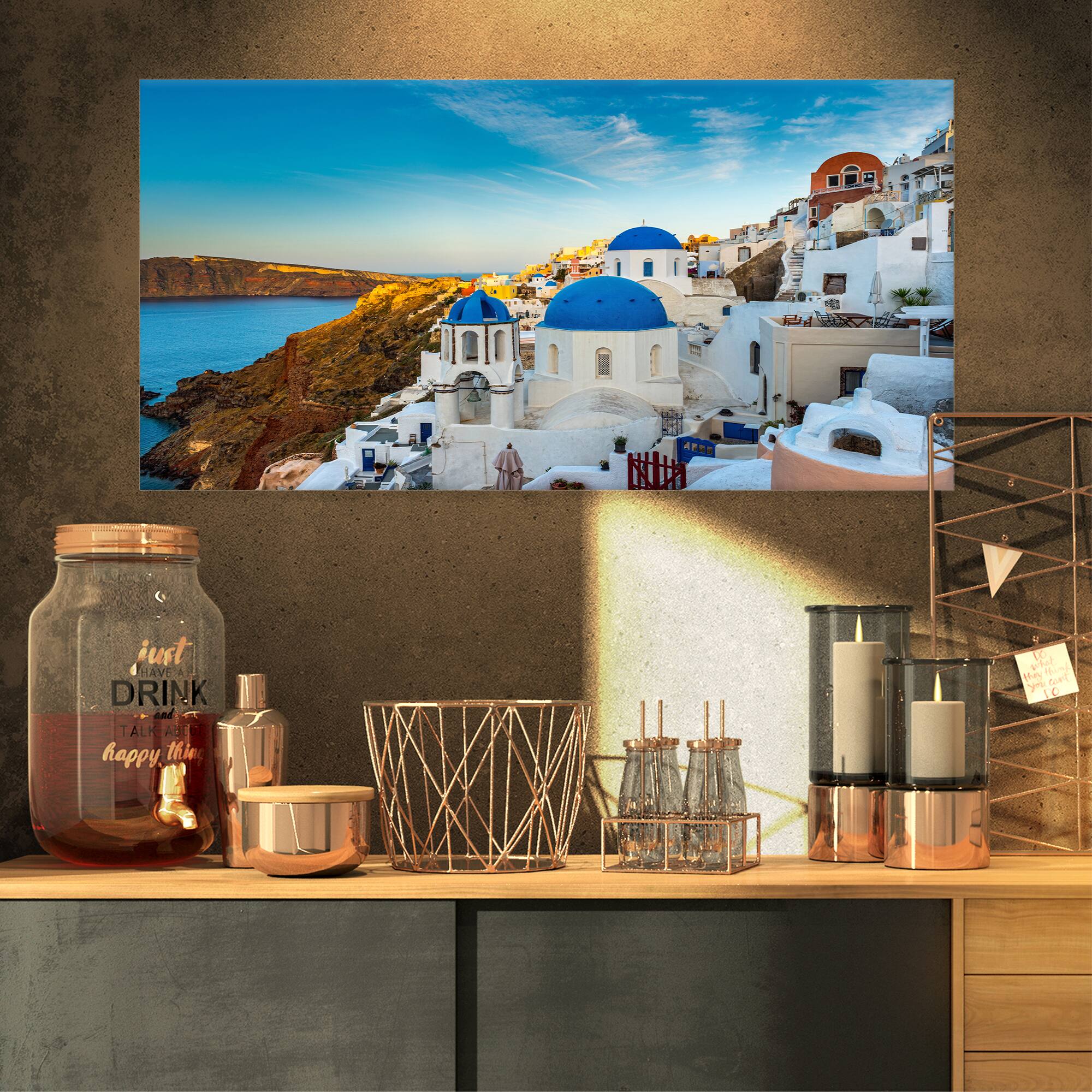 Designart - Beautiful Santorin Houses Greece - Large Cityscape Art Print on Canvas
