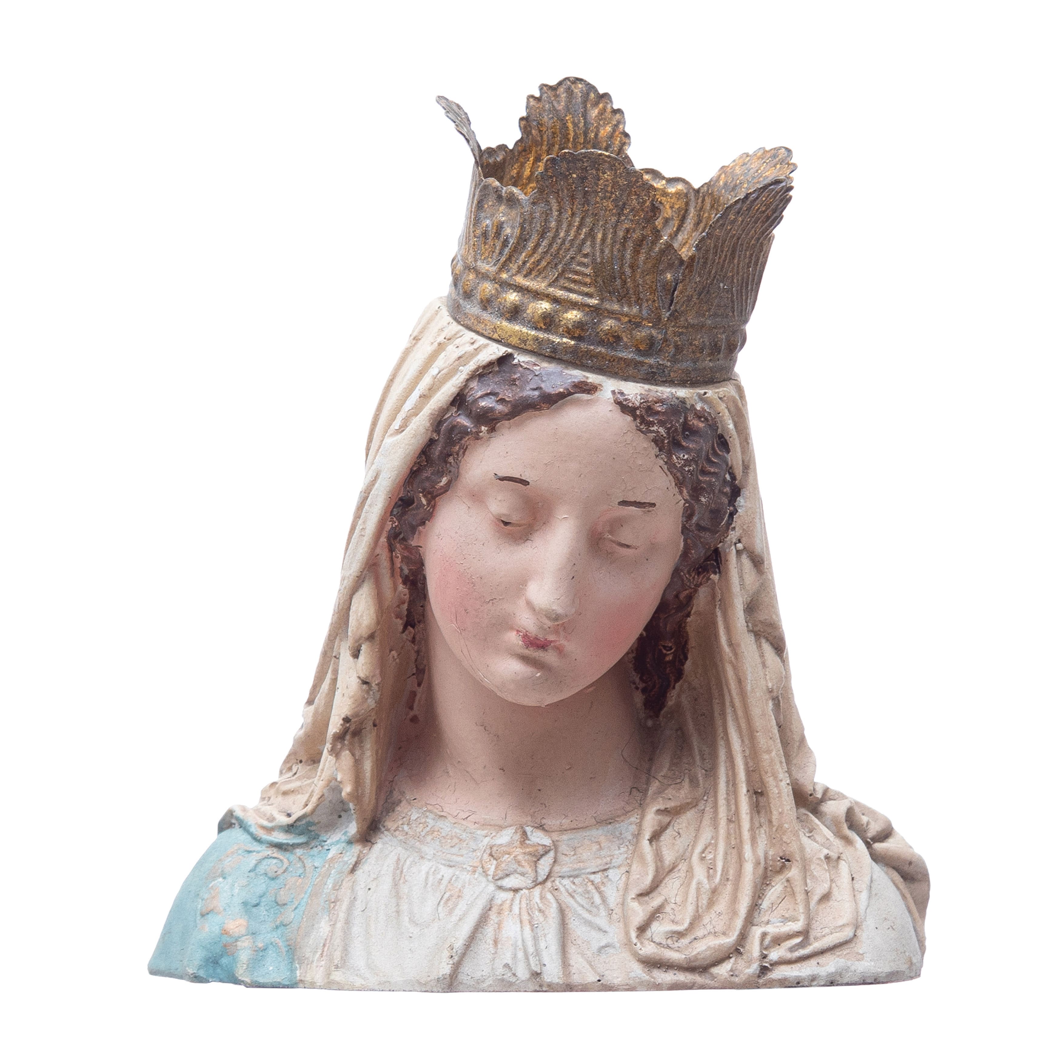 8&#x22; Magnesia Virgin Mary Bust with Removable Crown