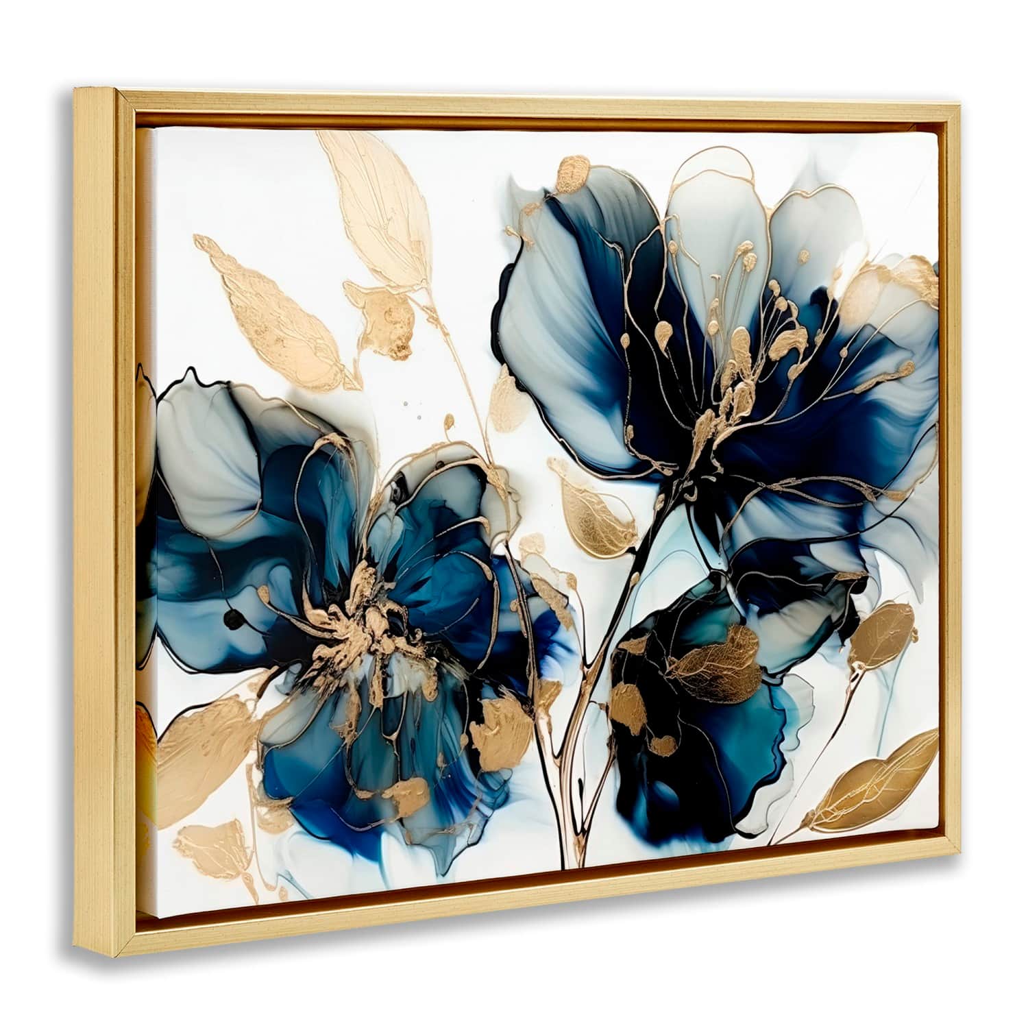 Stupell Industries Blue Swirling Modern Flowers Floater Framed Art