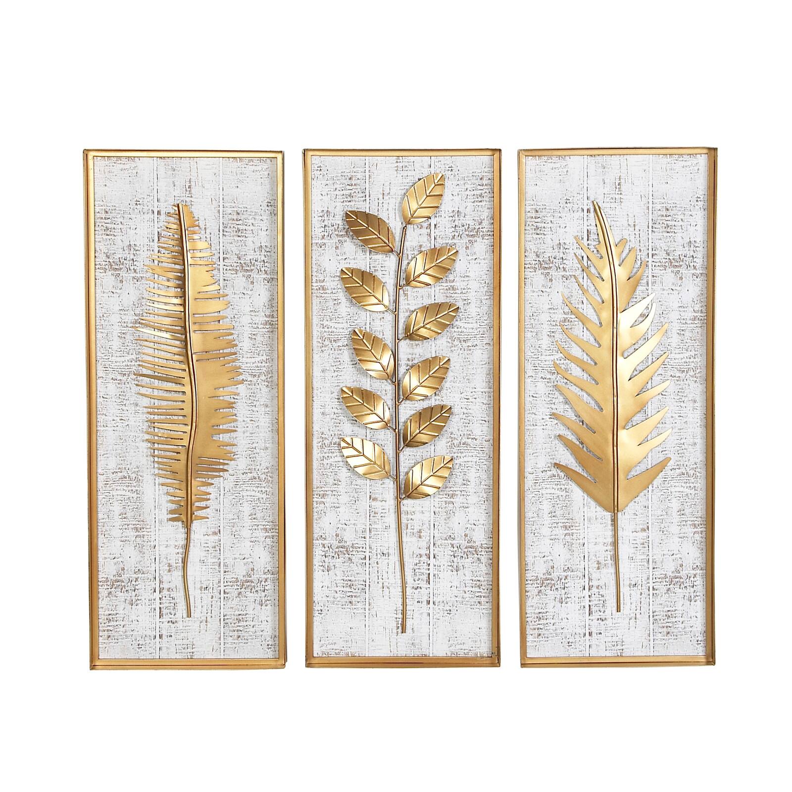 32&#x22; Gold Contemporary Floral Wall D&#xE9;cor Set