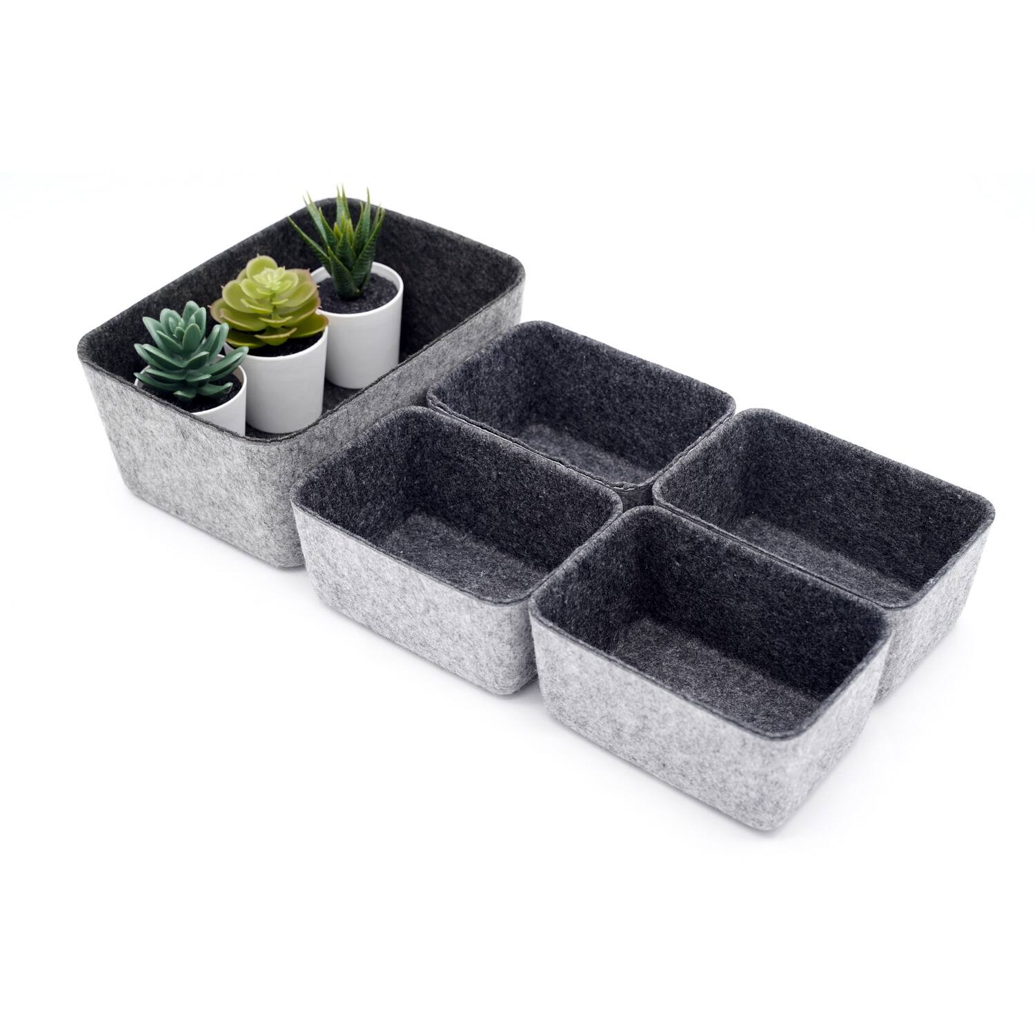 Welaxy Felt 5 Piece Drawer Organizer Bins