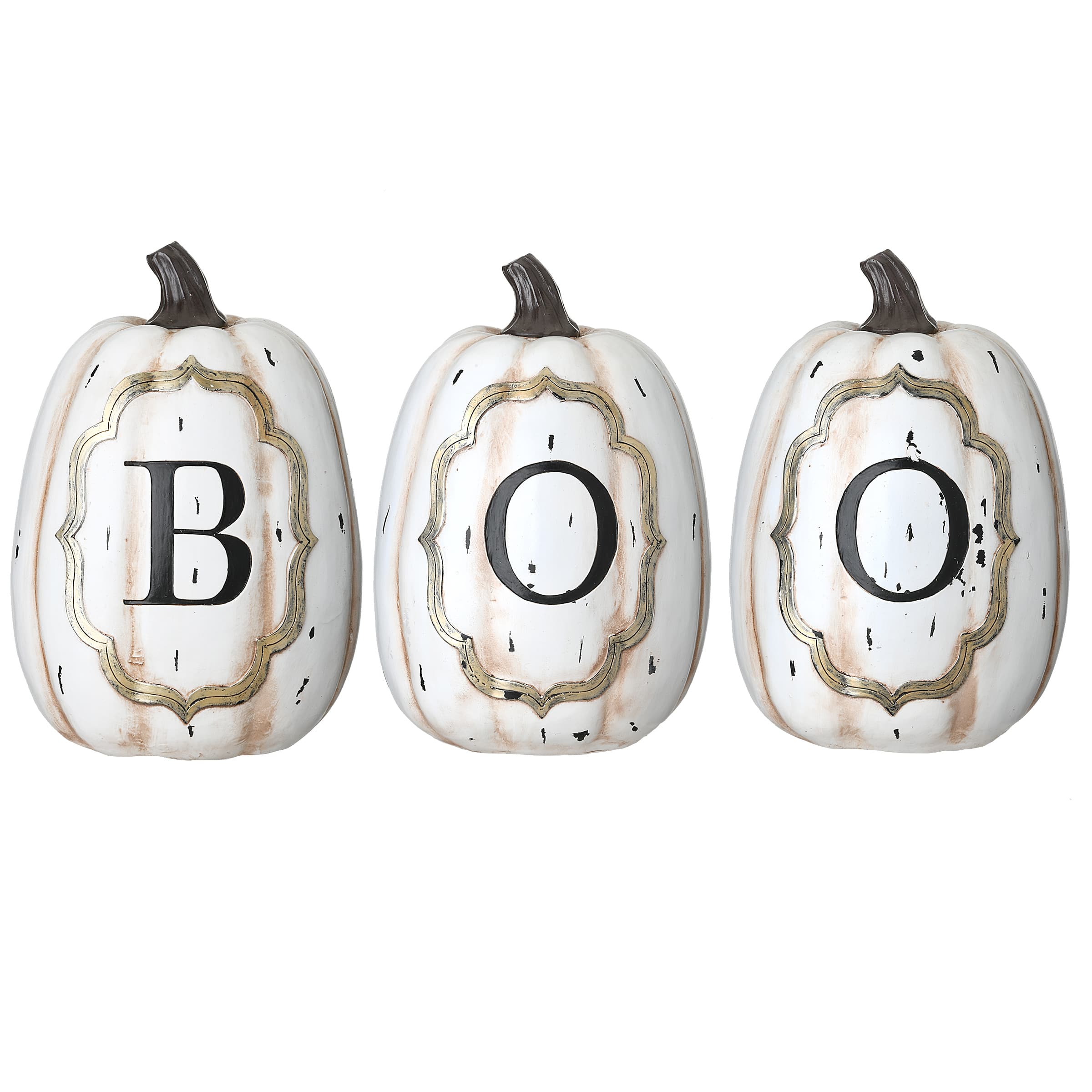 13" White Boo Pumpkin Set