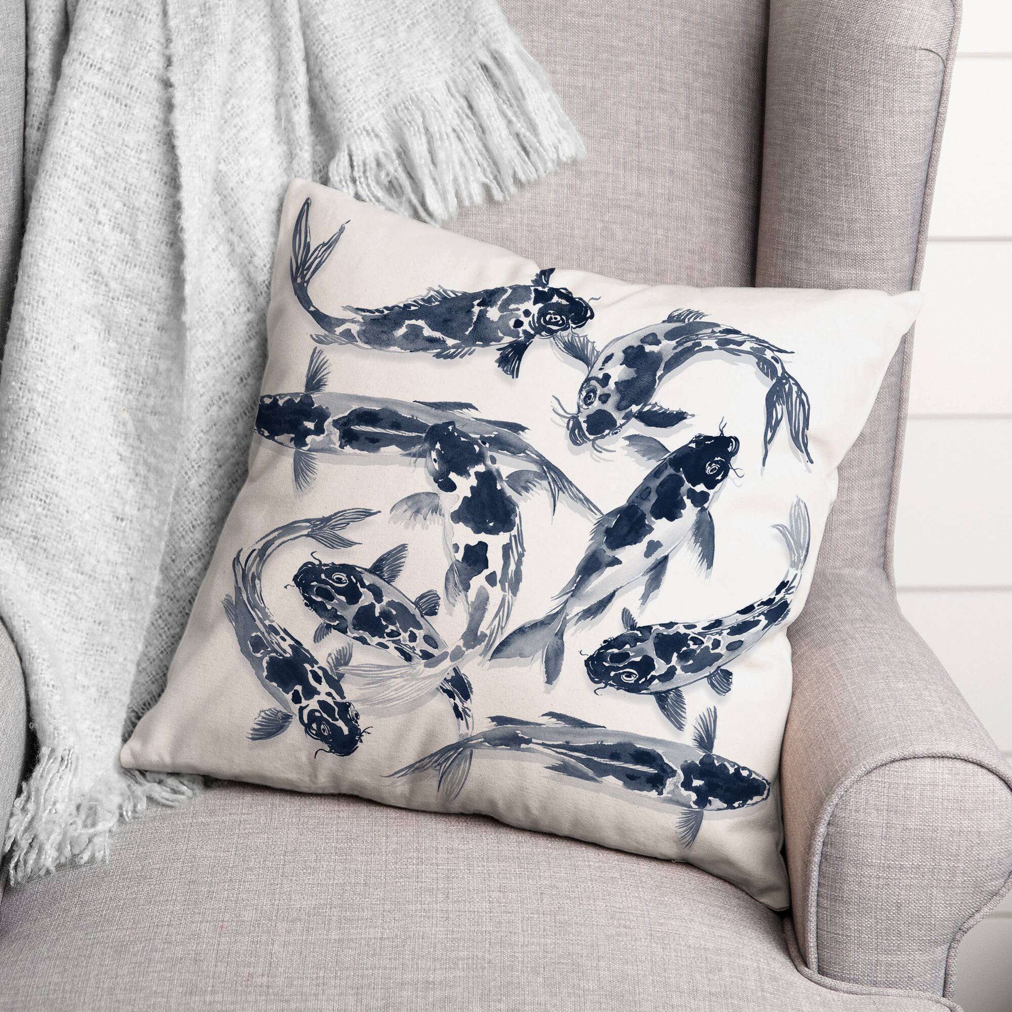 Navy Koi Throw Pillow