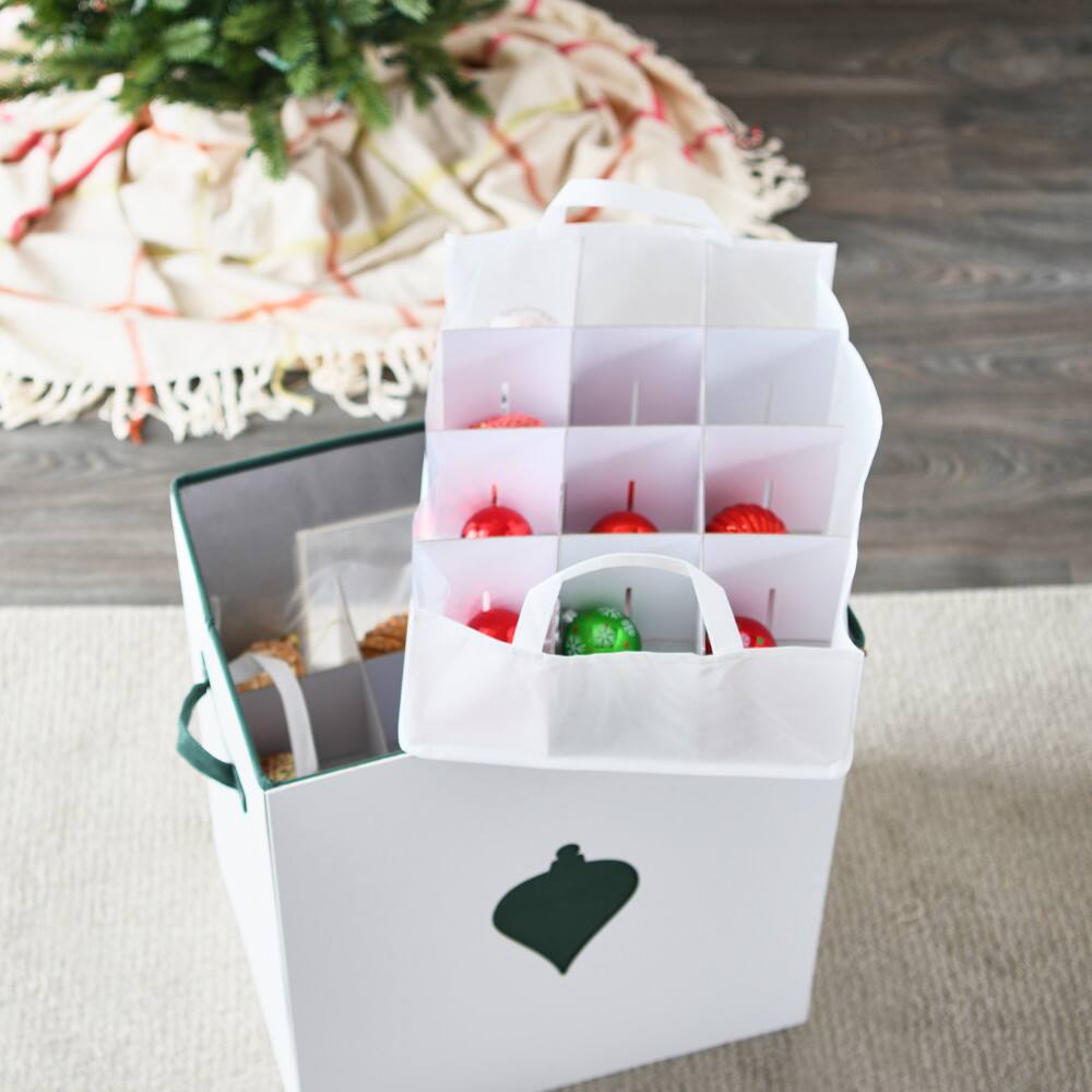 Household Essentials Green &#x26; White Ornament Storage Box