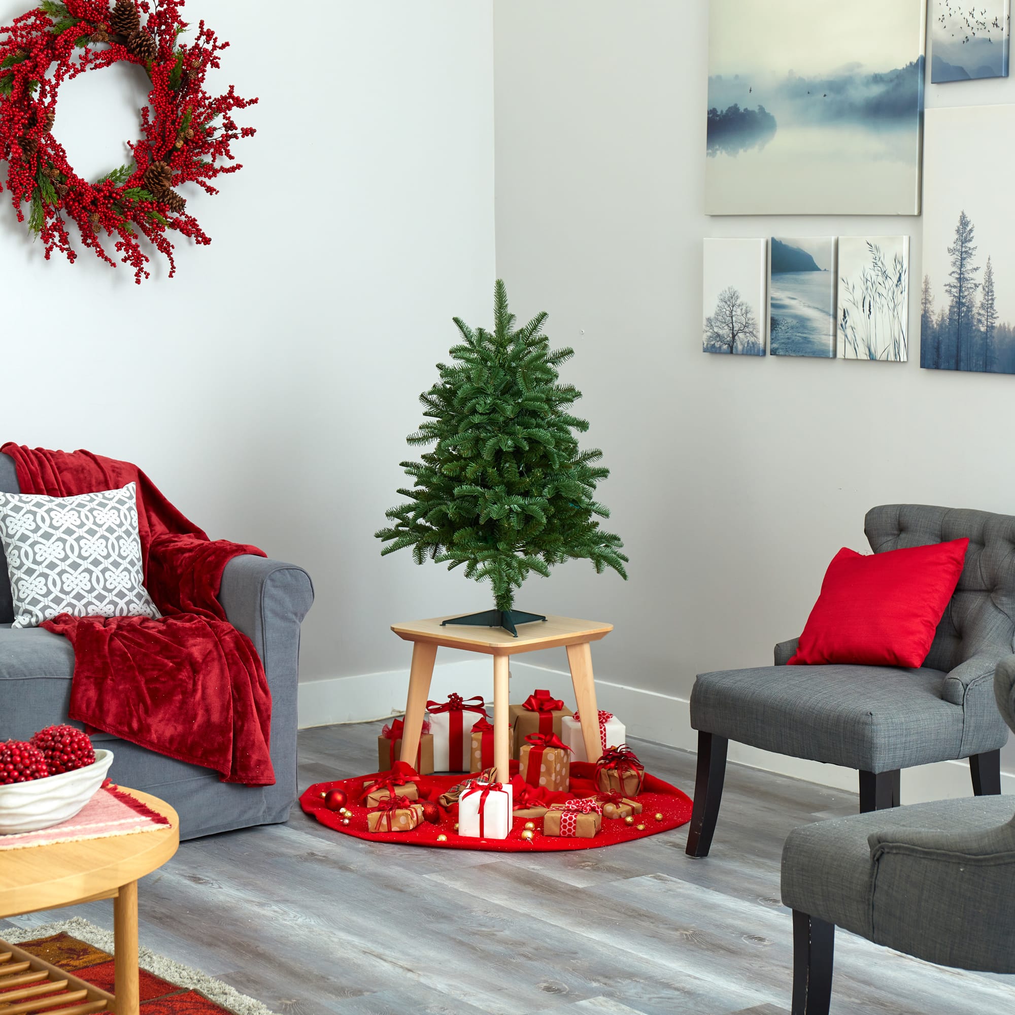 3ft. Pre-Lit South Carolina Spruce Artificial Christmas Tree, White Warm Lights