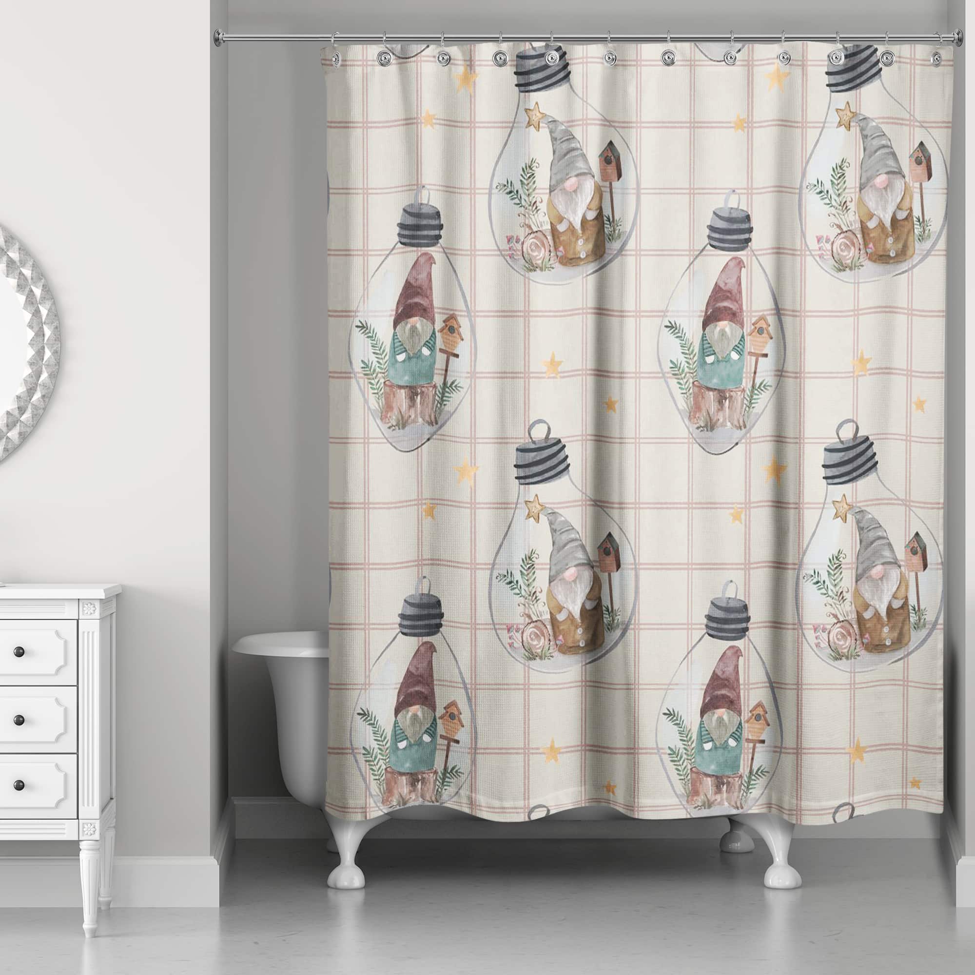 Cream and Check Gnome Globe Pattern Shower Curtain