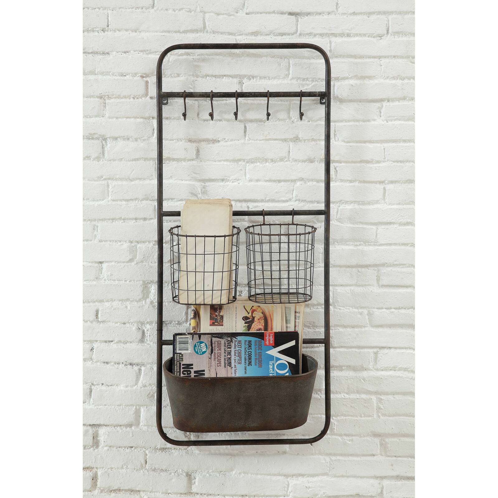 Metal Wall Rack with 5 Hooks & 3 Baskets Michaels