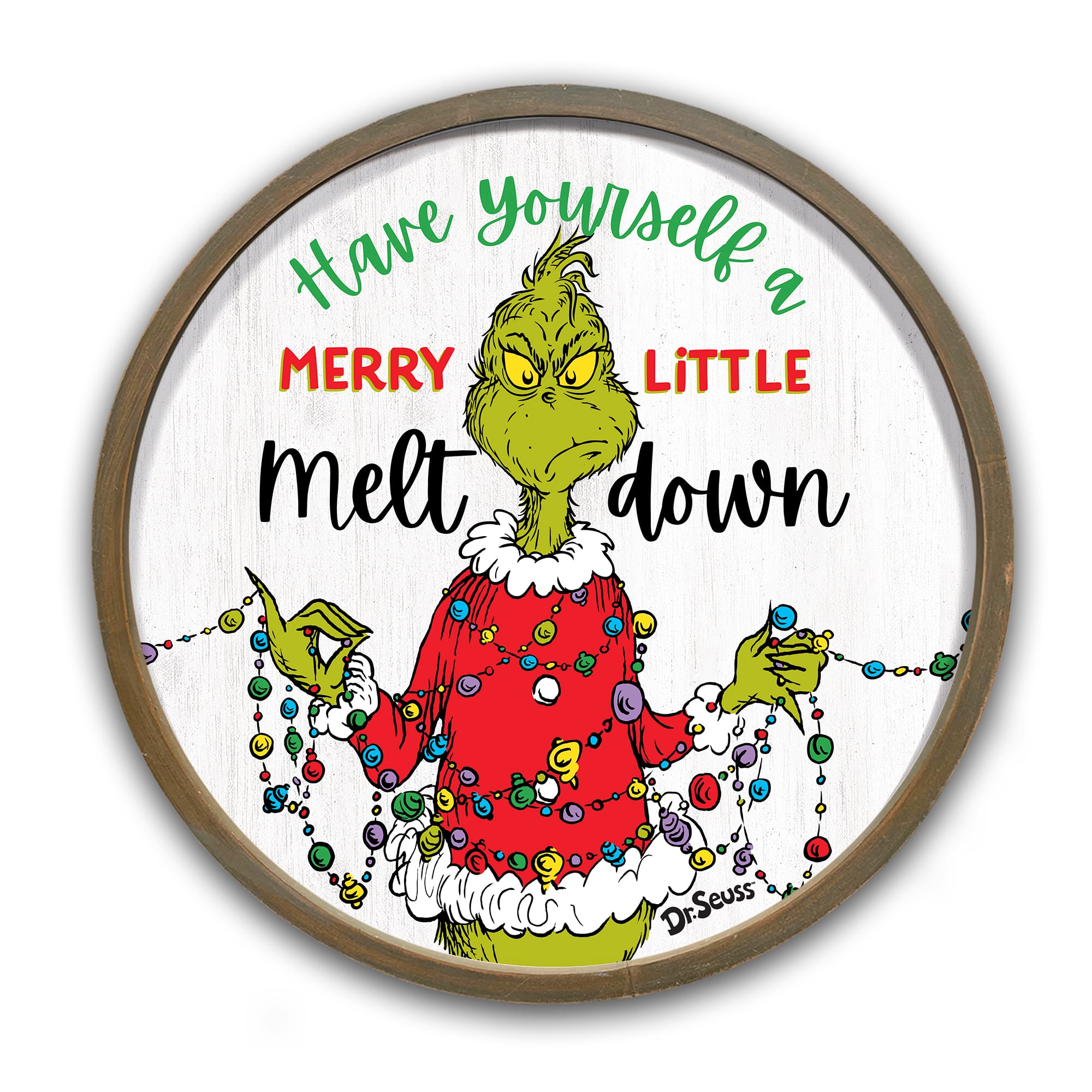 The Grinch Merry Little Melt Down 20" x 20" Dr. Seuss Round Brown Framed Print