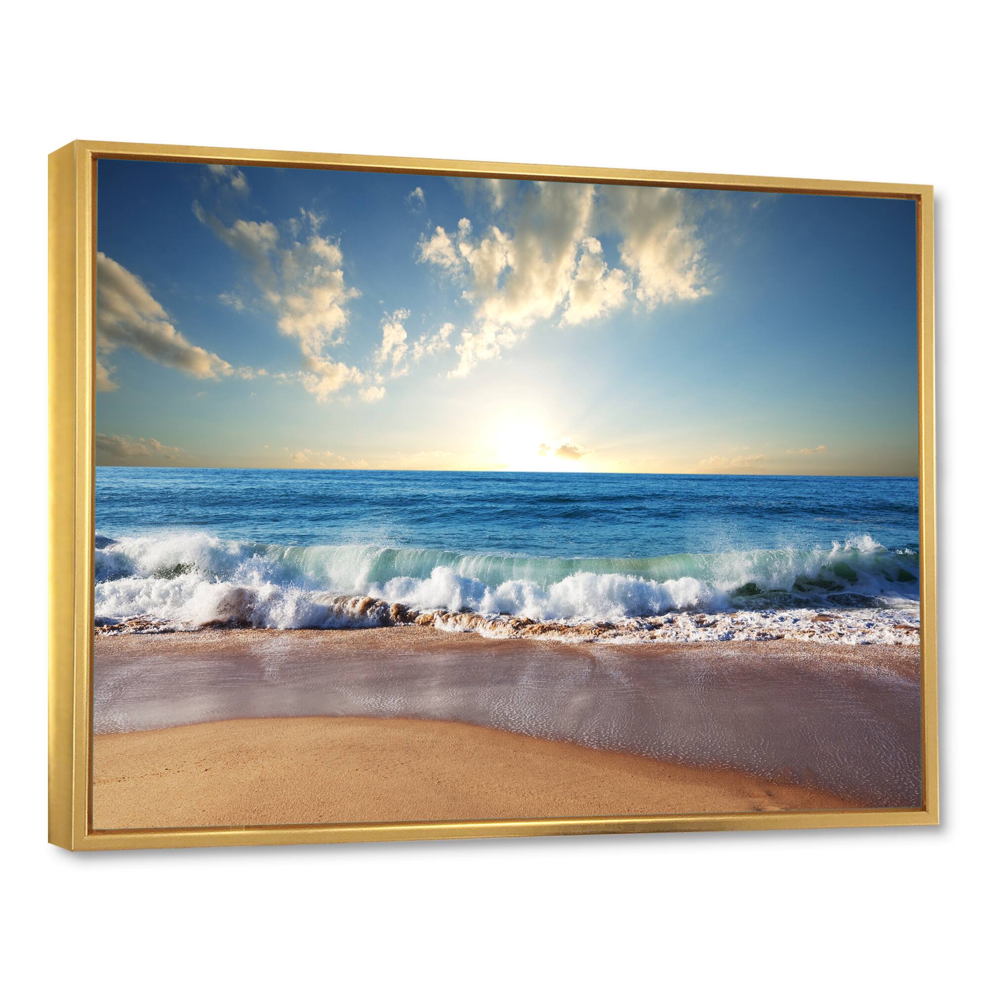 Designart - Sea Sunset - Seascape Photography Framed Canvas Art Print