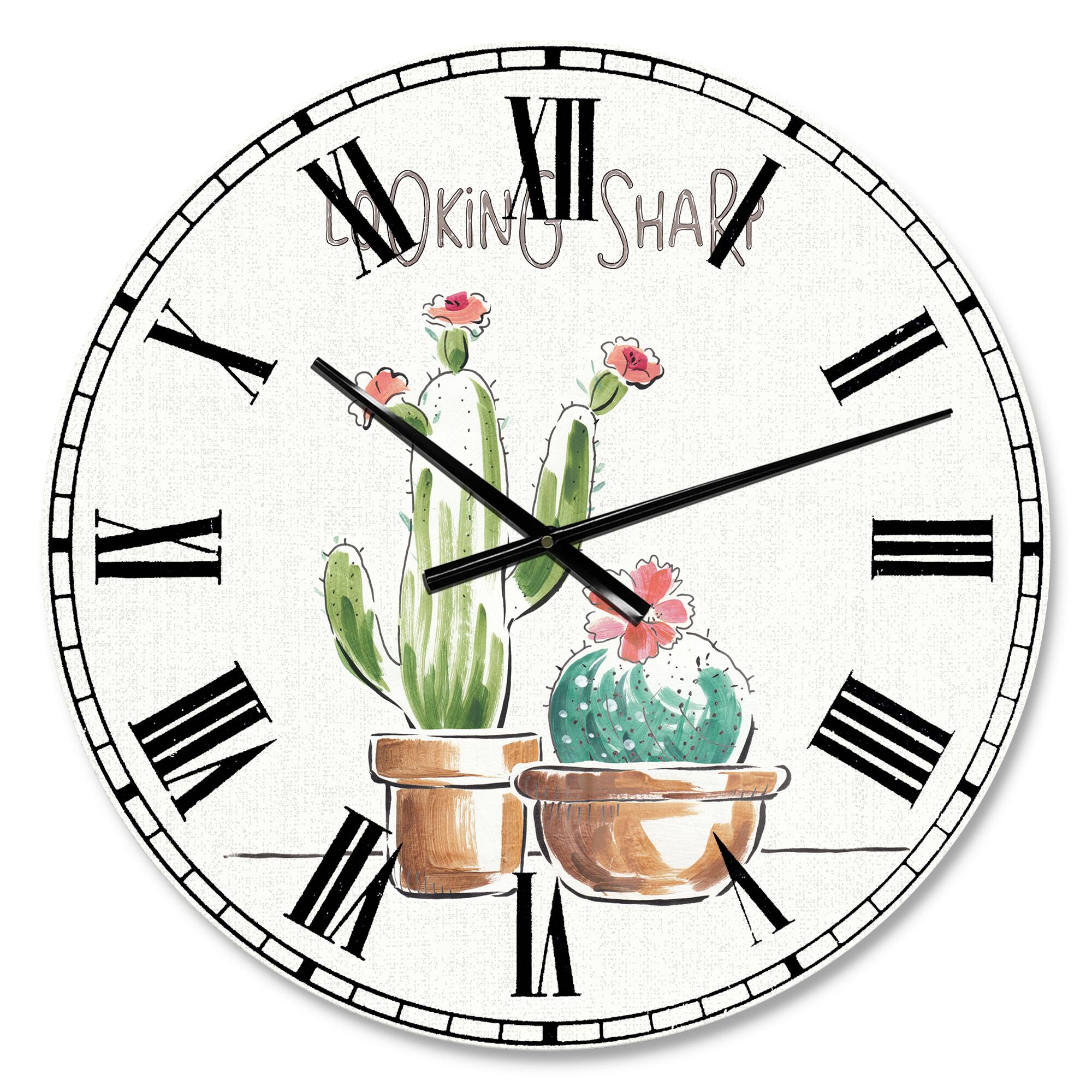 Designart Desert Botanical Bloom I Farmhouse Wall Clock