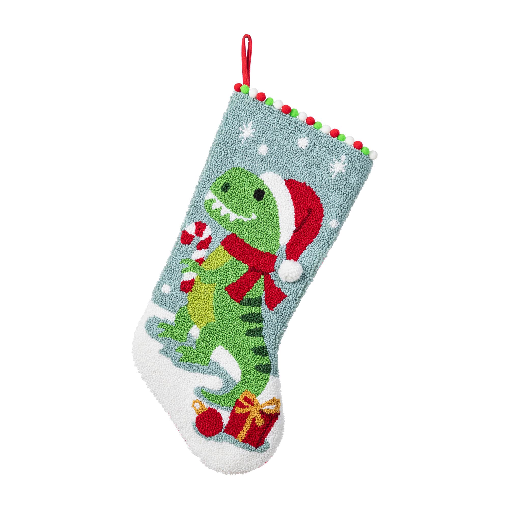 Glitzhome&#xAE; 21&#x22;L Hooked Christmas Dinosaur Stocking