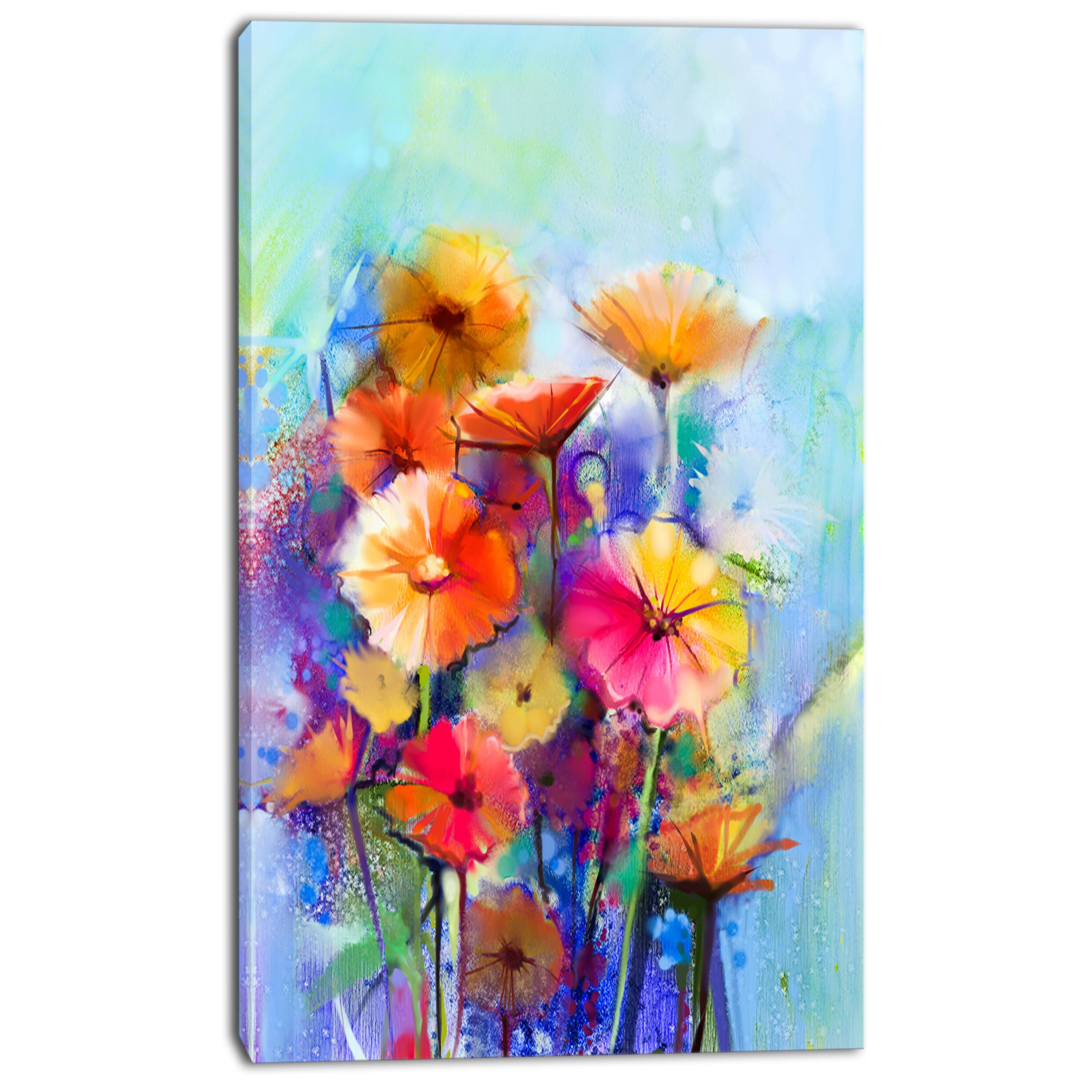 Designart - Abstract Floral Watercolor Painting - Large Floral Canvas Art Print
