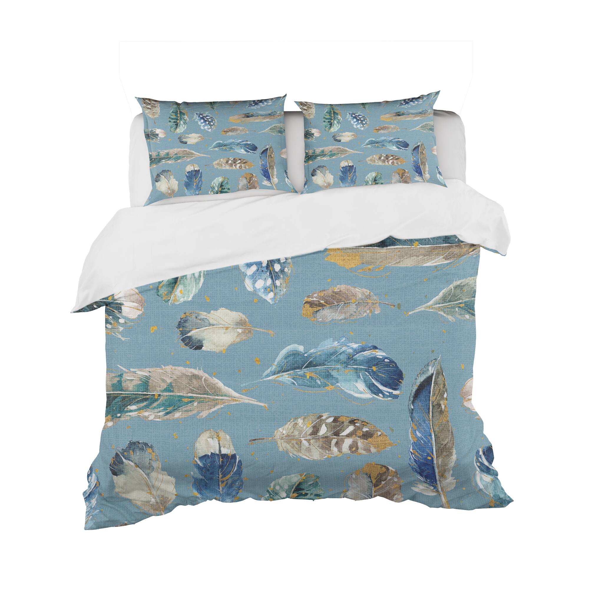 Designart &#x27;Indigold Feathers Turquoise Pattern&#x27; Cottage Bedding Set - Duvet Cover &#x26; Shams