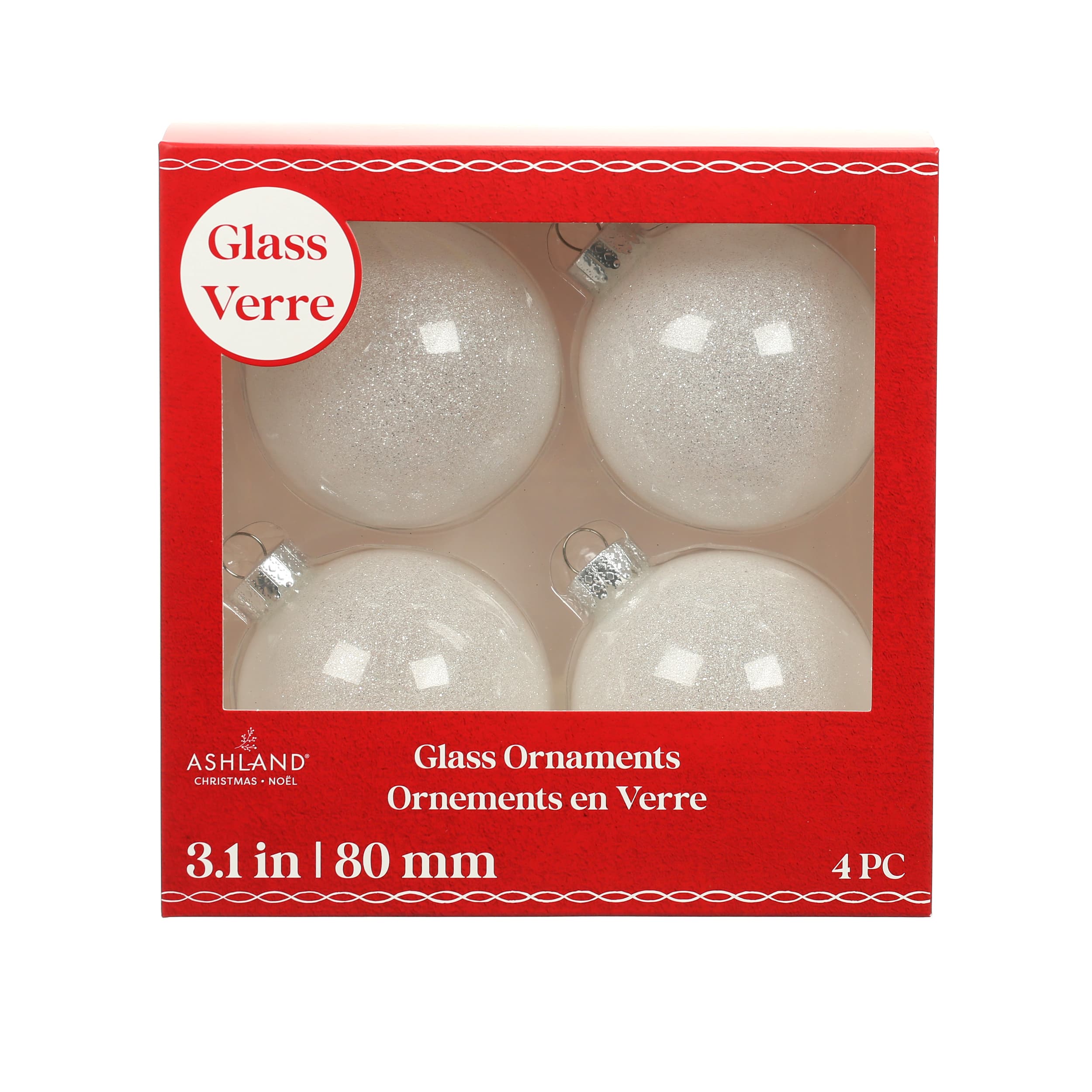 4 Pack 3.1&#x22; Glitter Glass Ball Ornaments by Ashland&#xAE;