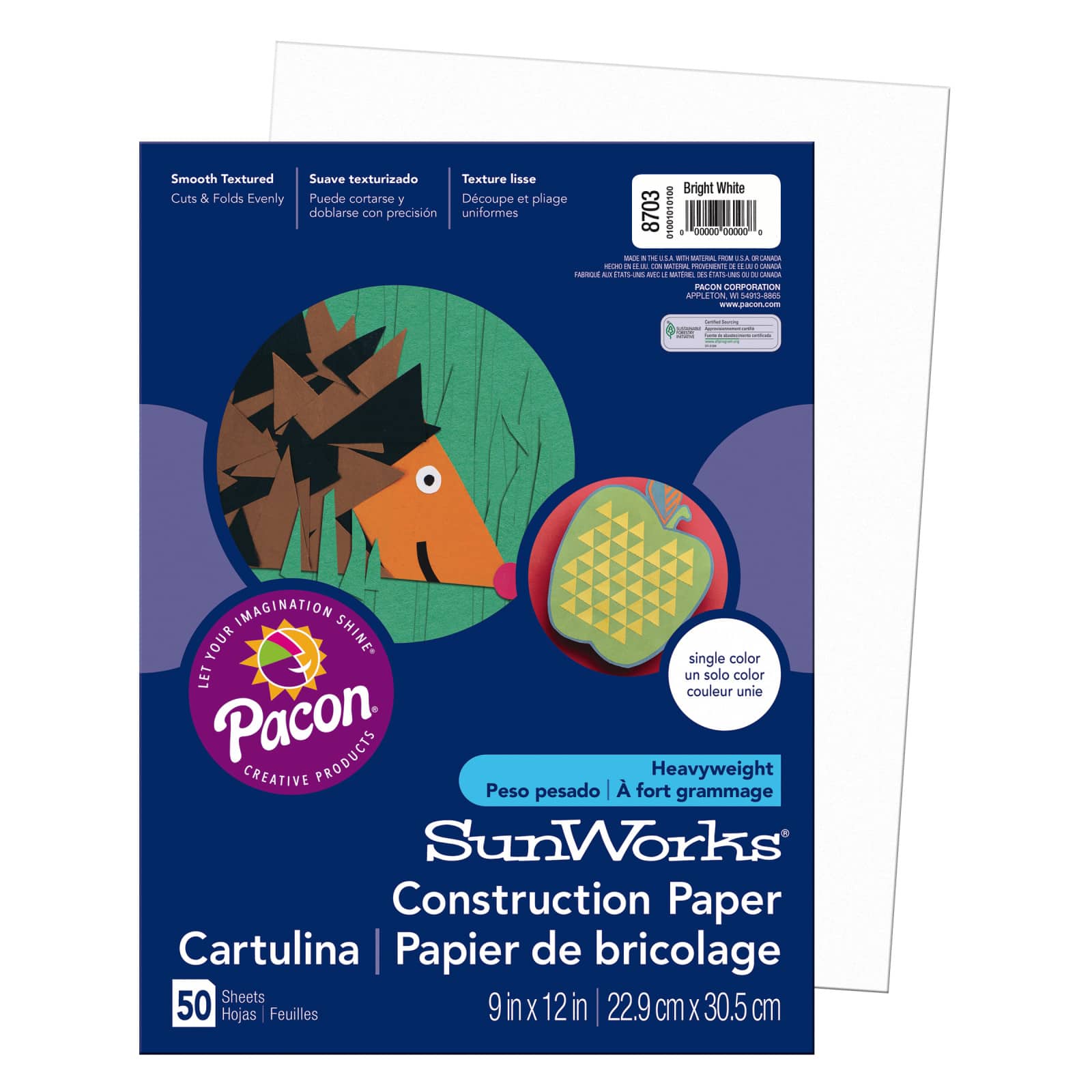 Pacon SunWorks Construction Paper, 20 Sheets, 9&#x22; x 12&#x22;, Bright White