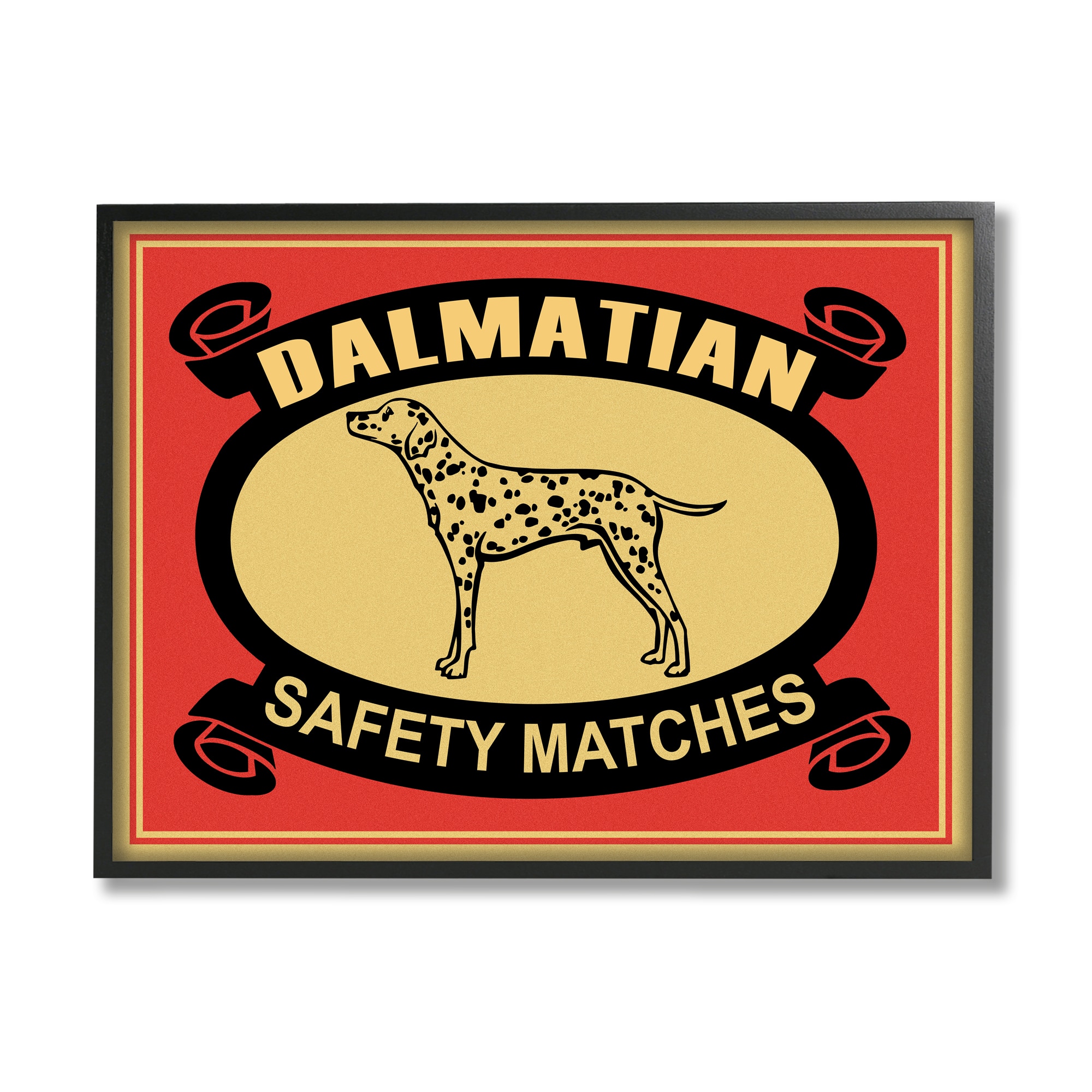 Stupell Industries Vintage Dalmatian Safety Matches Illustration Red Yellow in Black Frame Wall Art