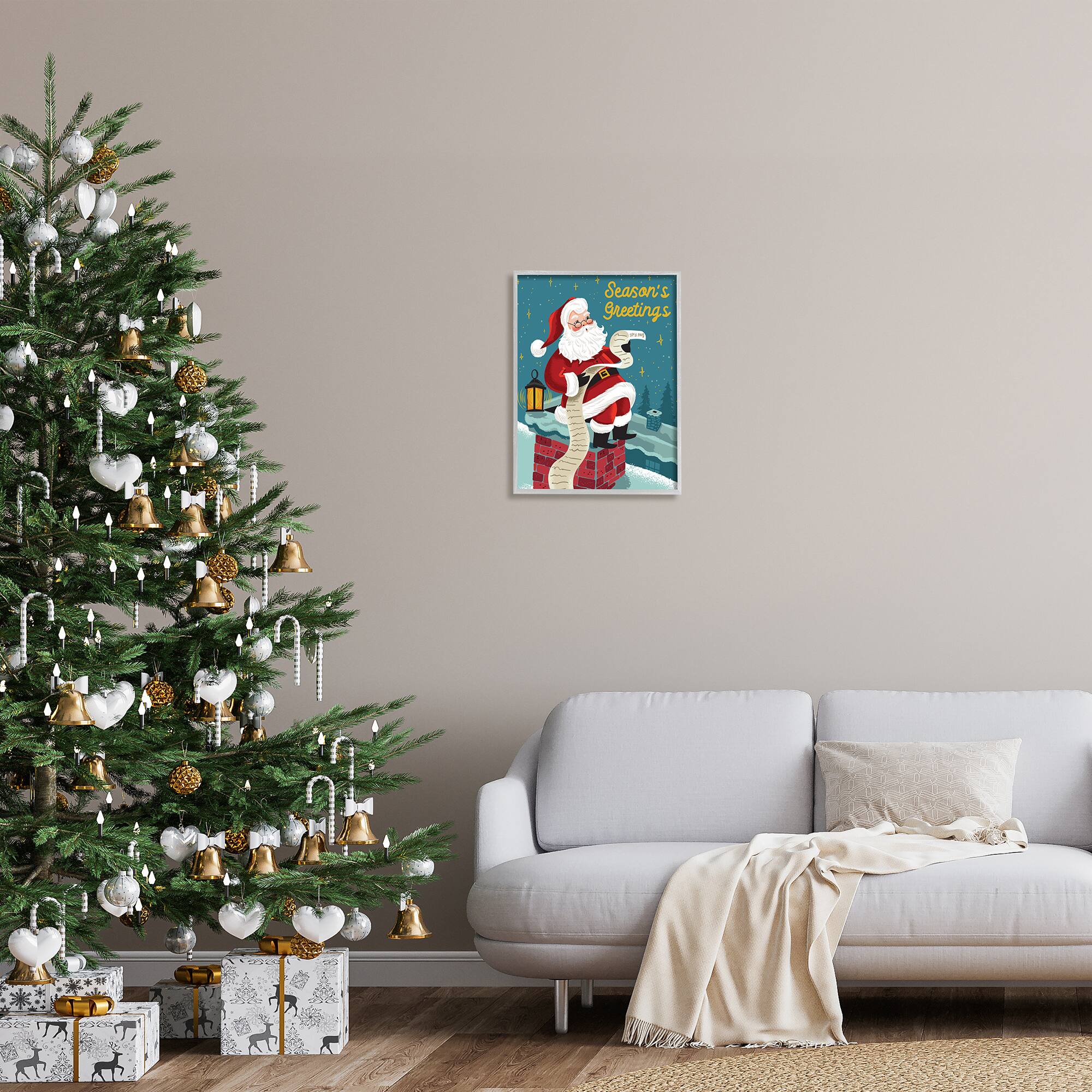 Stupell Industries Season&#x27;s Greetings Santa&#x27;s List Chimney Framed Giclee Art