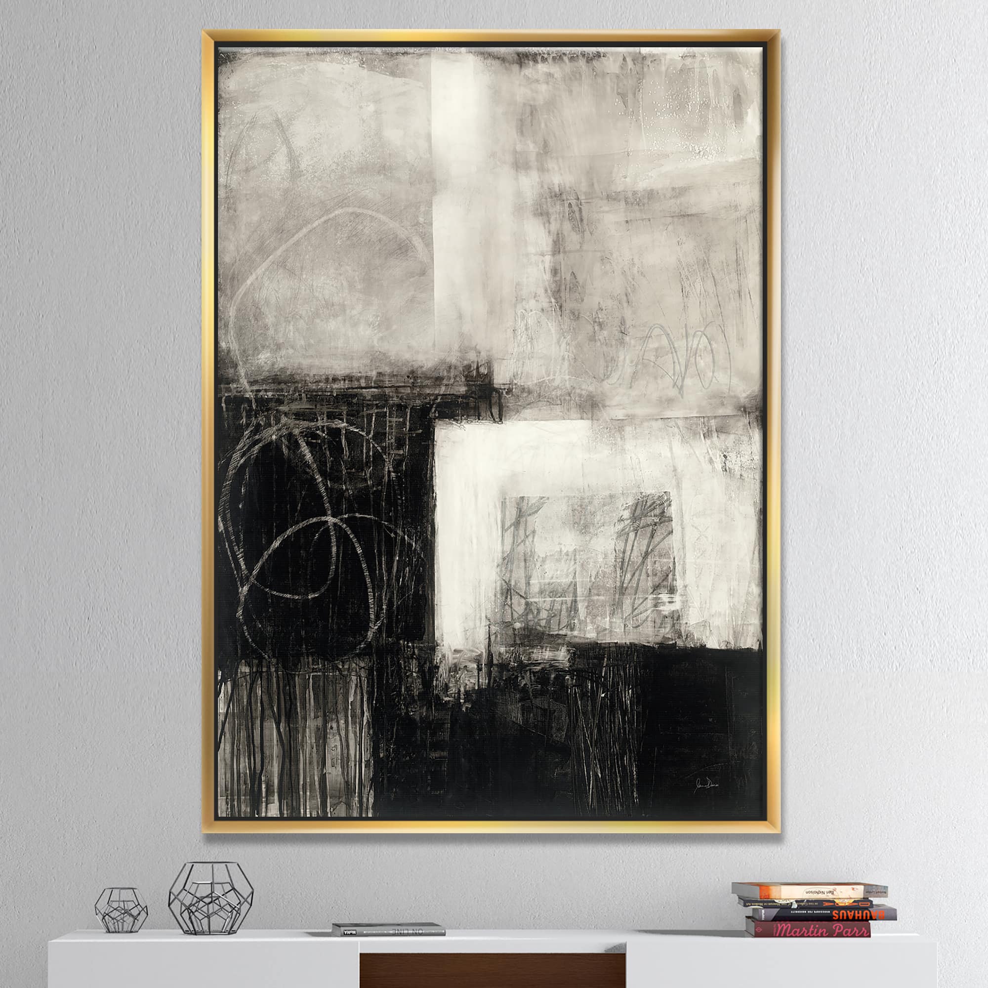 Designart - A Geometric Day II - Mid-Century Modern Canvas in Gold Frame