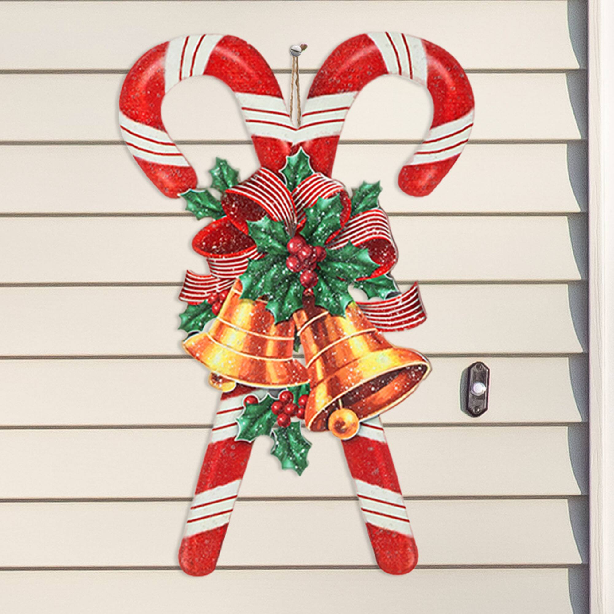 Glitzhome® 24" Metal Glitter Santa, Reindeer & Candy Cane Yard Stake Set