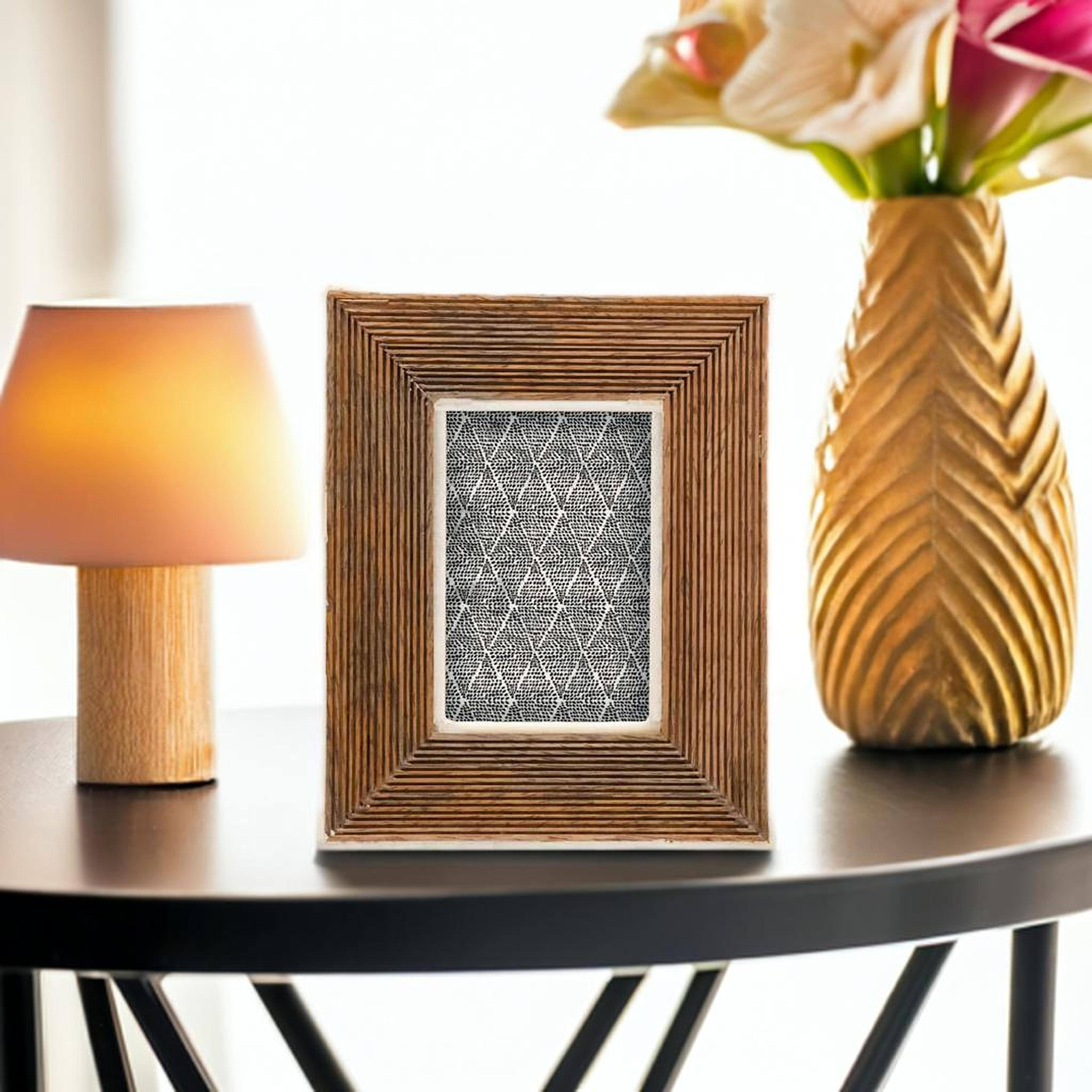 Hello Honey&#xAE; Hand-Carved Mango Wood 3&#x22; x 4&#x22; Tabletop Frame with Bone Border