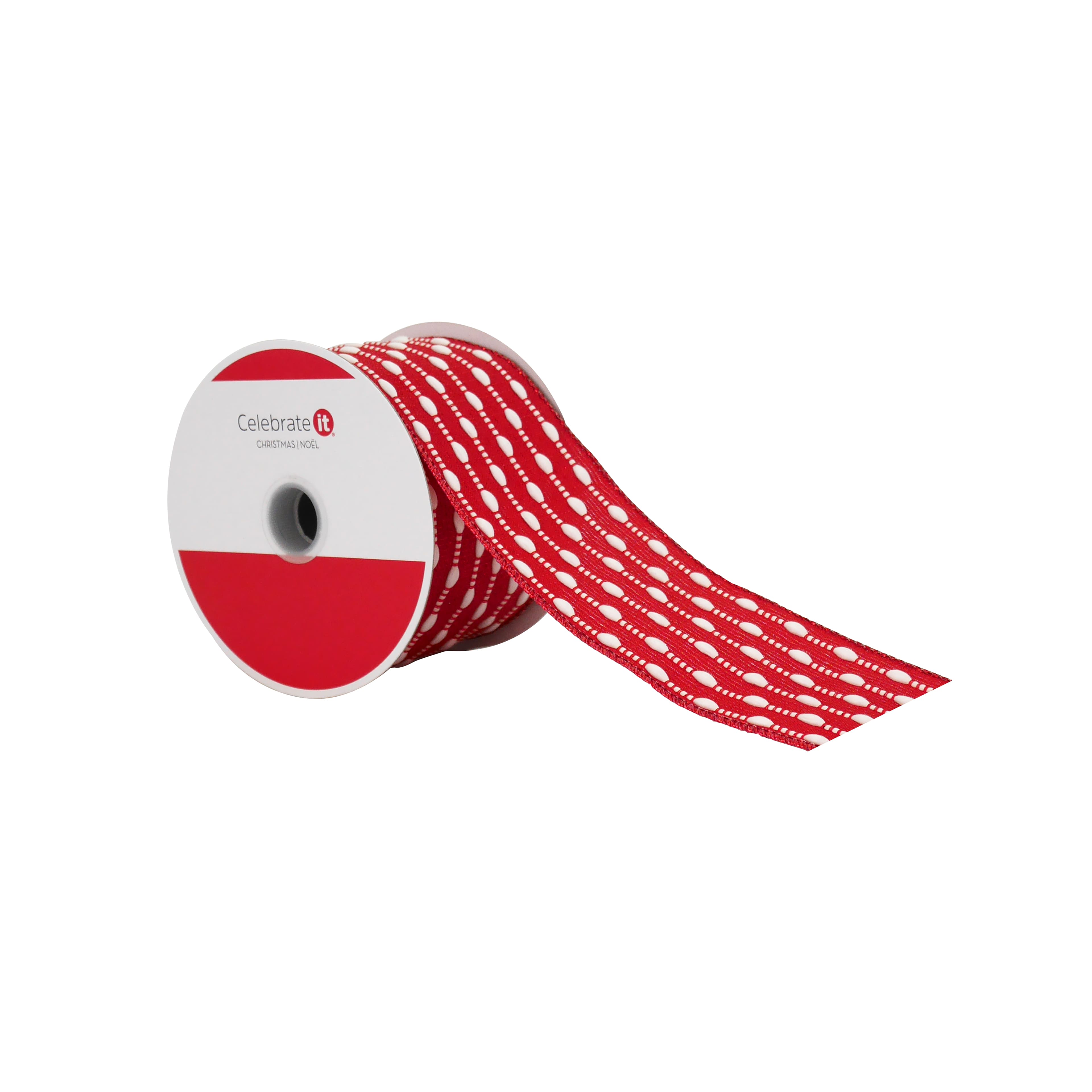2.5&#x22; x 20ft. Red &#x26; White Stitch Wired Ribbon by Celebrate It&#xAE;