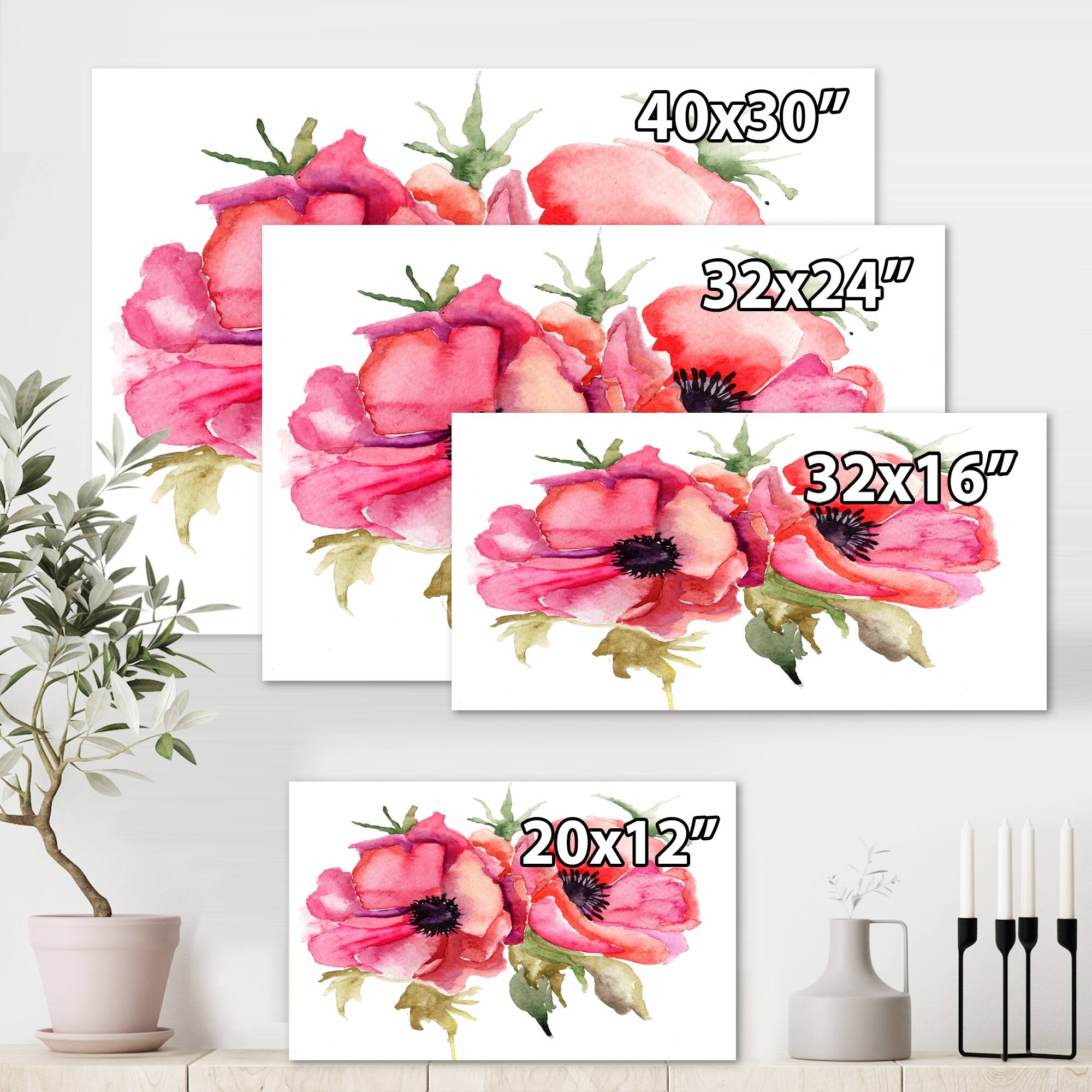 Designart - Stylized Poppy Flowers - Traditional Canvas Wall Art Print