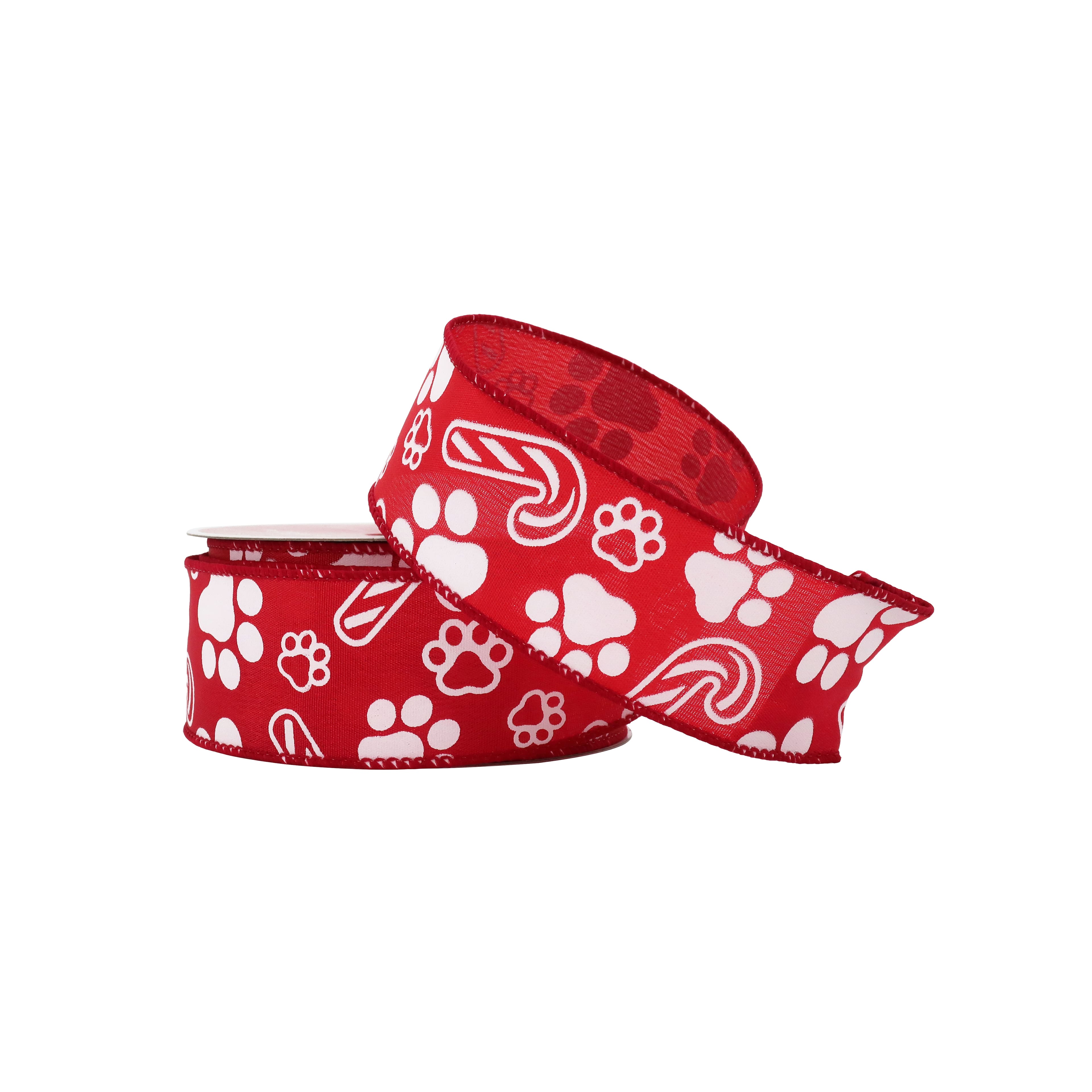 1.5&#x22; x 30ft. Red &#x26; White Paw Prints Wired Ribbon by Celebrate It&#xAE;