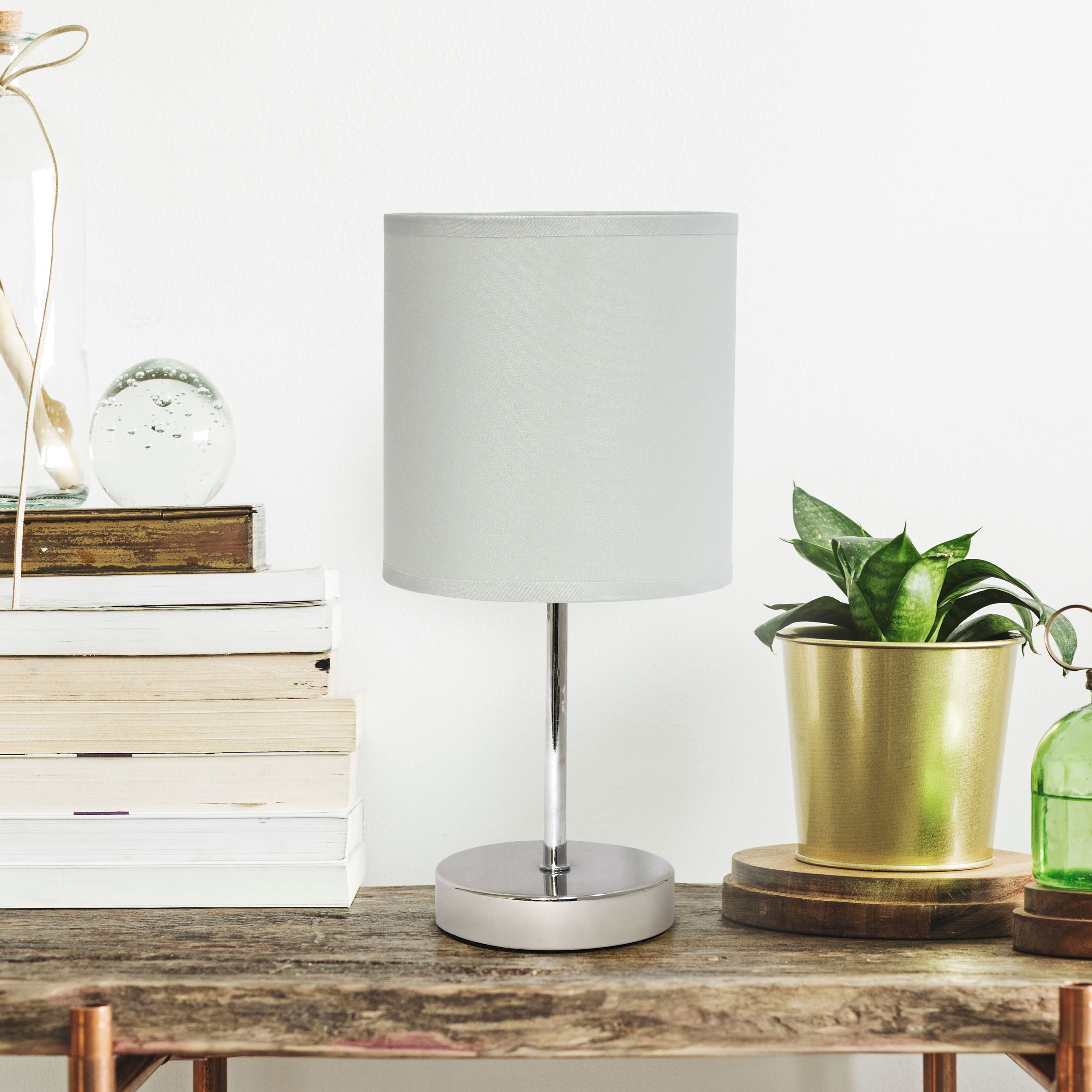 Creekwood Home Nauru 12&#x22; Brushed Nickel Petite Metal Stick Table Lamp