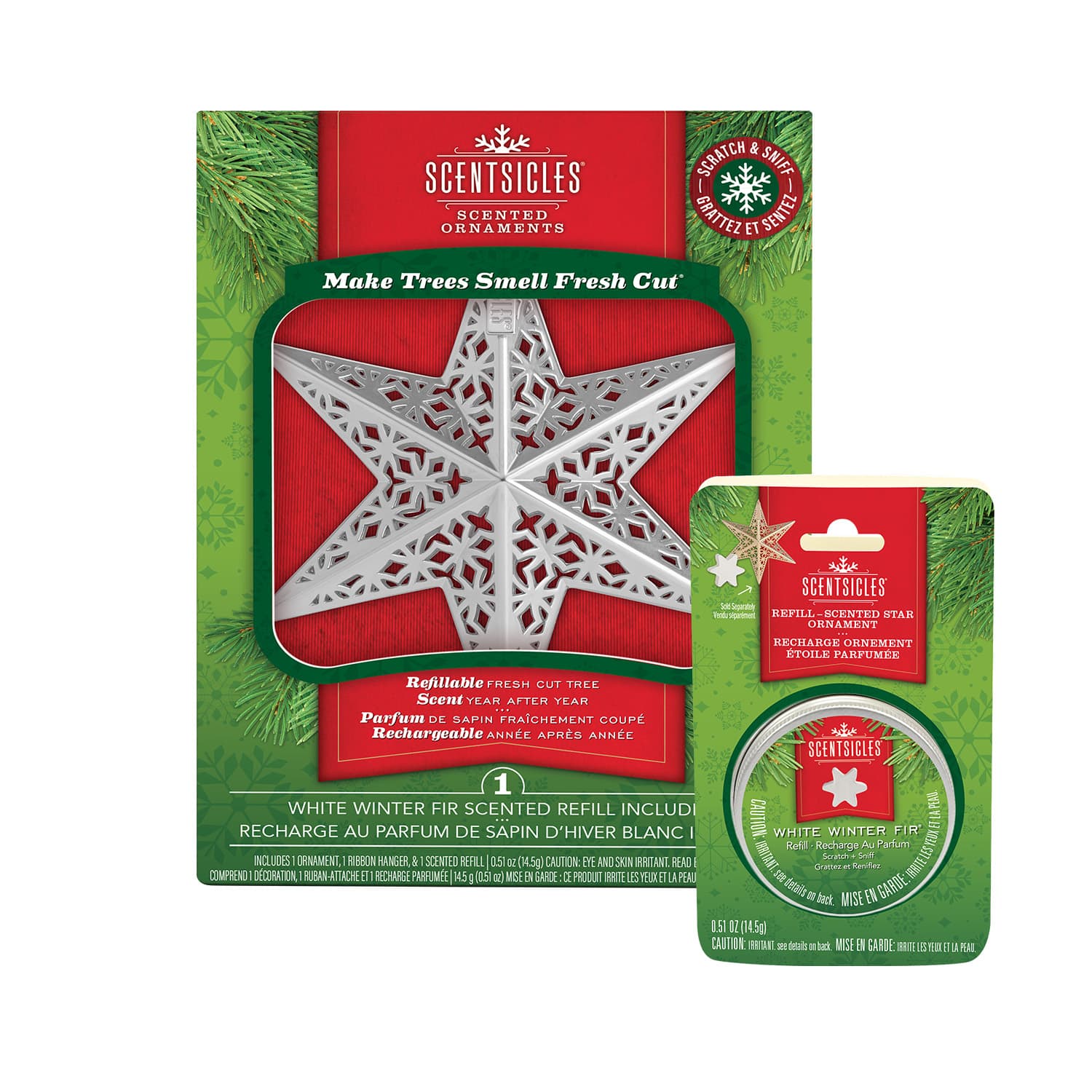 Scentsicles® Metal White Star Decorative Ornament with White Winter Fir Refill