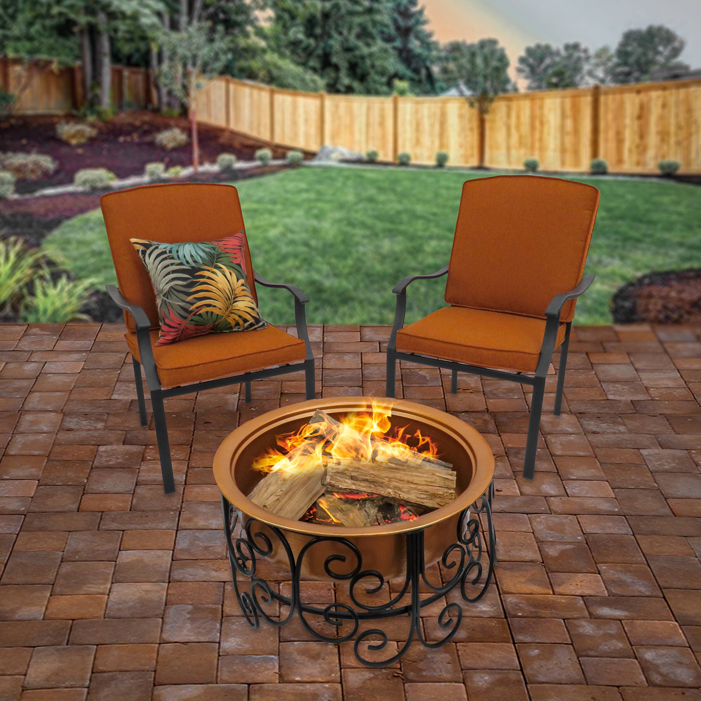 30" Deep Bowl Copper Fire Pit with Stand & Screen