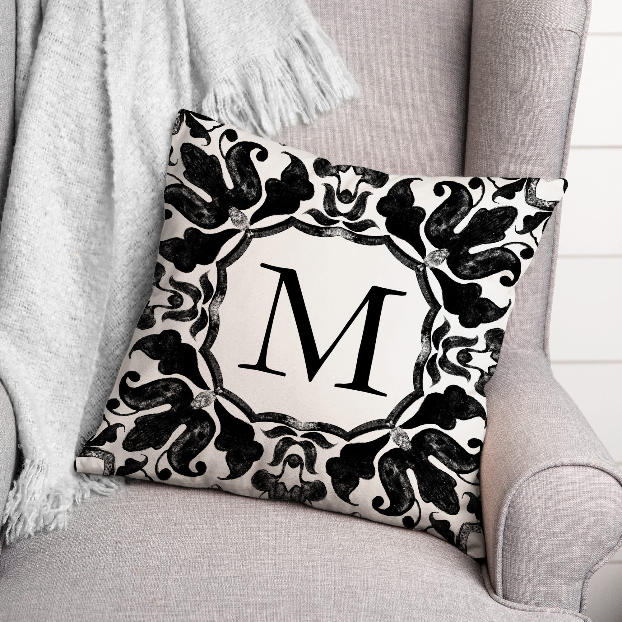 Black &#x26; White Monogram Indoor/Outdoor Pillow