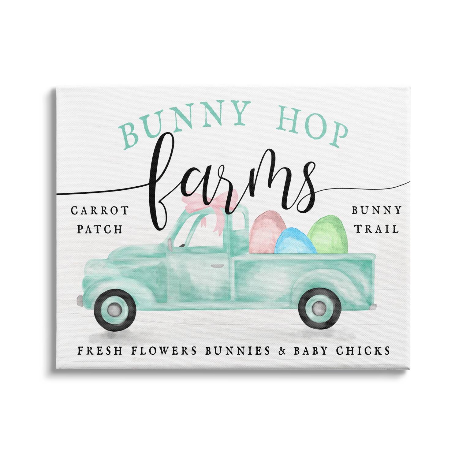 Stupell Industries Bunny Hop Farms Sign Easter Egg Green Truck Canvas Wall Art