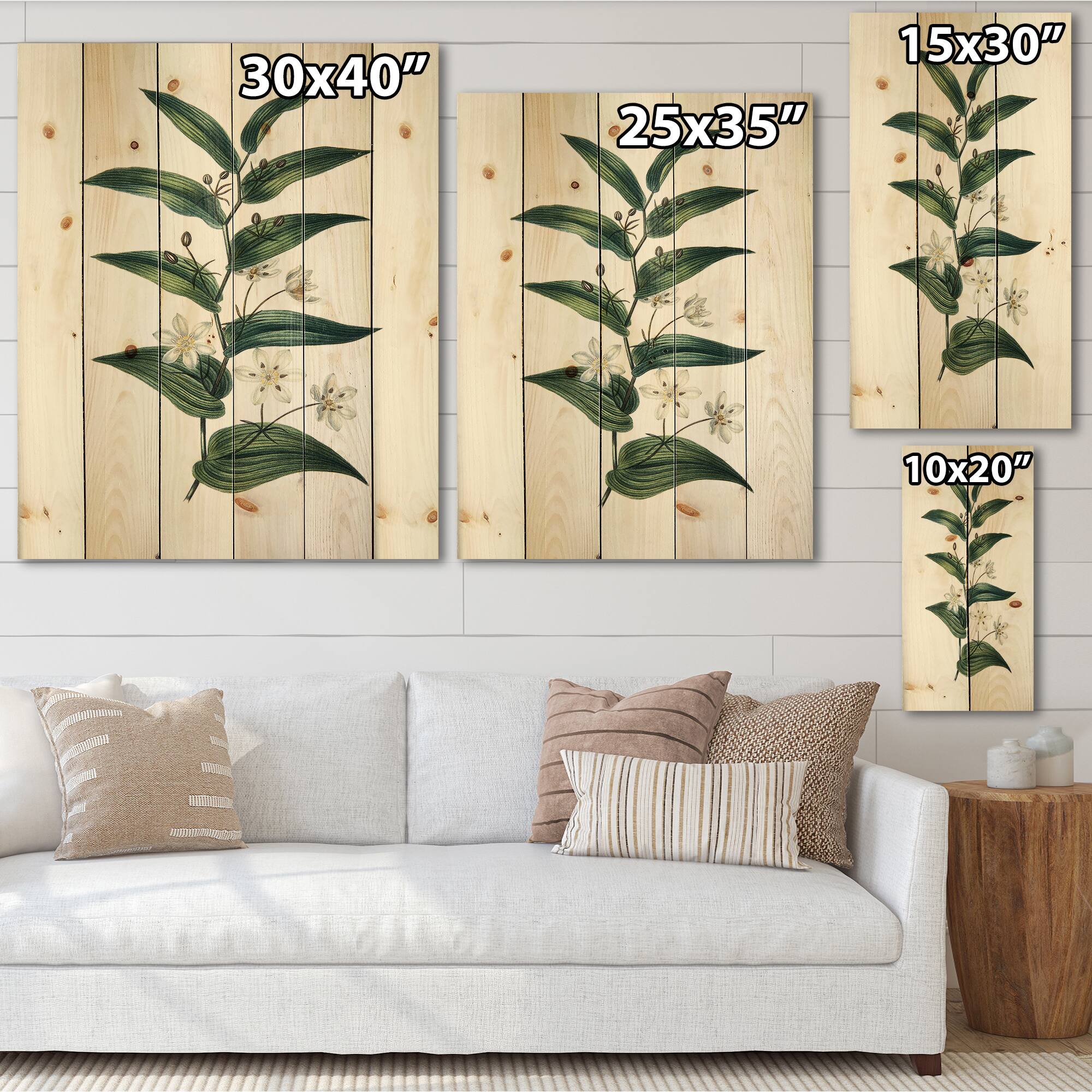 Designart - Vintage Plant With Little White Flowers - Farmhouse Print on Natural Pine Wood