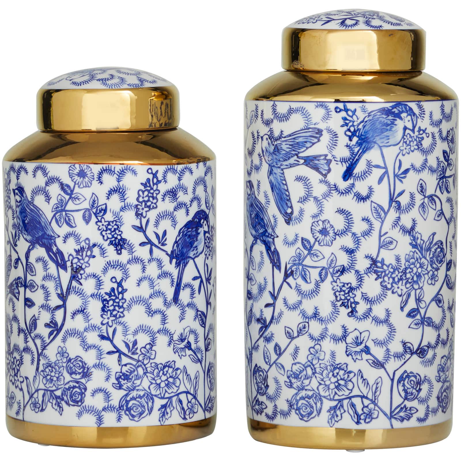 The Novogratz Blue &#x26; Gold Ceramic Floral Decorative Jars Set