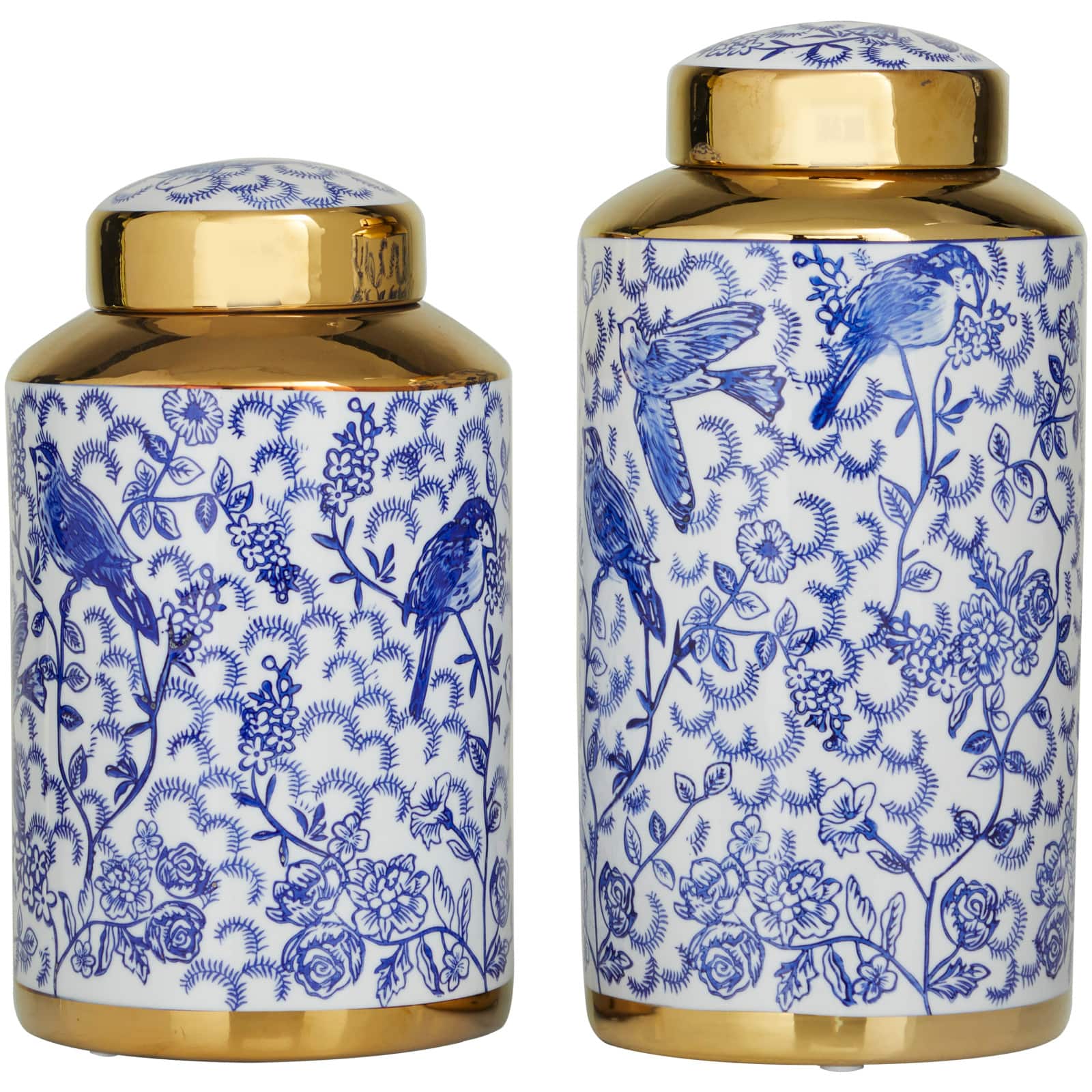 Blue & Gold Ceramic Floral Decorative Jars Set
