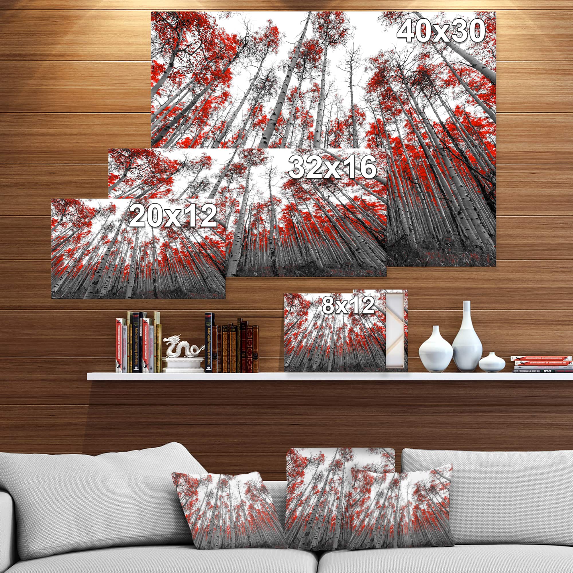 Designart - Red Leaf Trees in Tall Forest - Floral Landscapes Photographic on wrapped Canvas