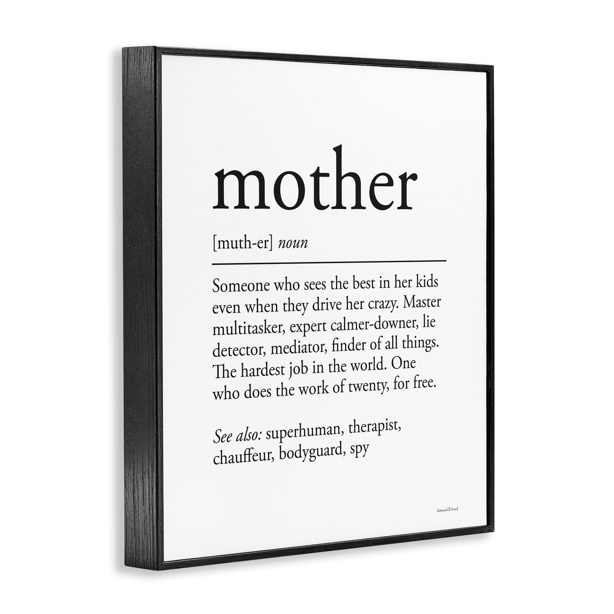 Stupell Industries Mother Definition Funny Motivational Phrase Superhuman Synonym Framed Giclee Art