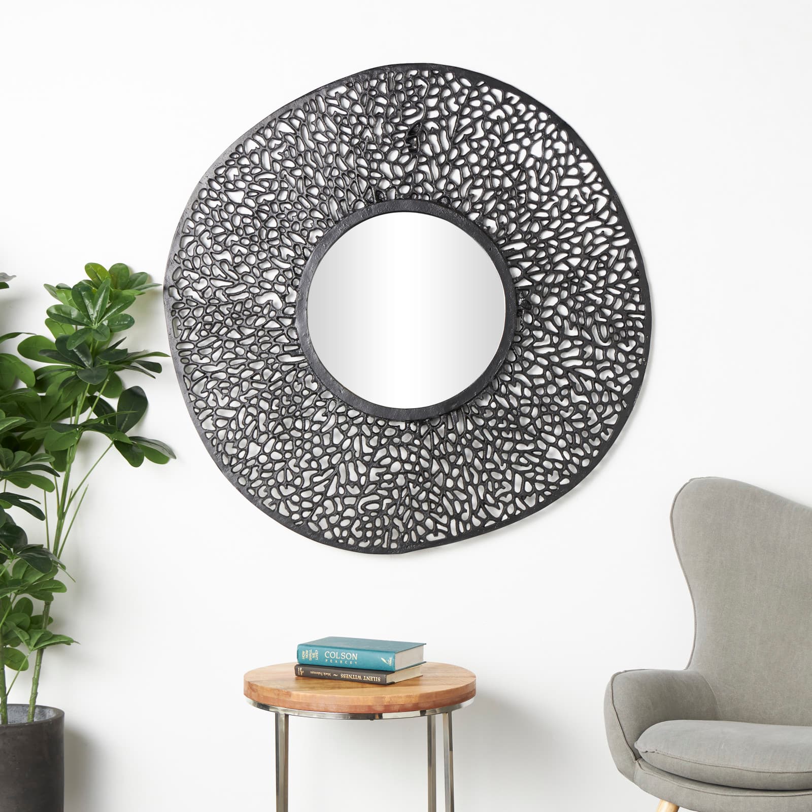 45" Black Abstract Aluminum Wall Mirror with Open Lattice Frame | Michaels